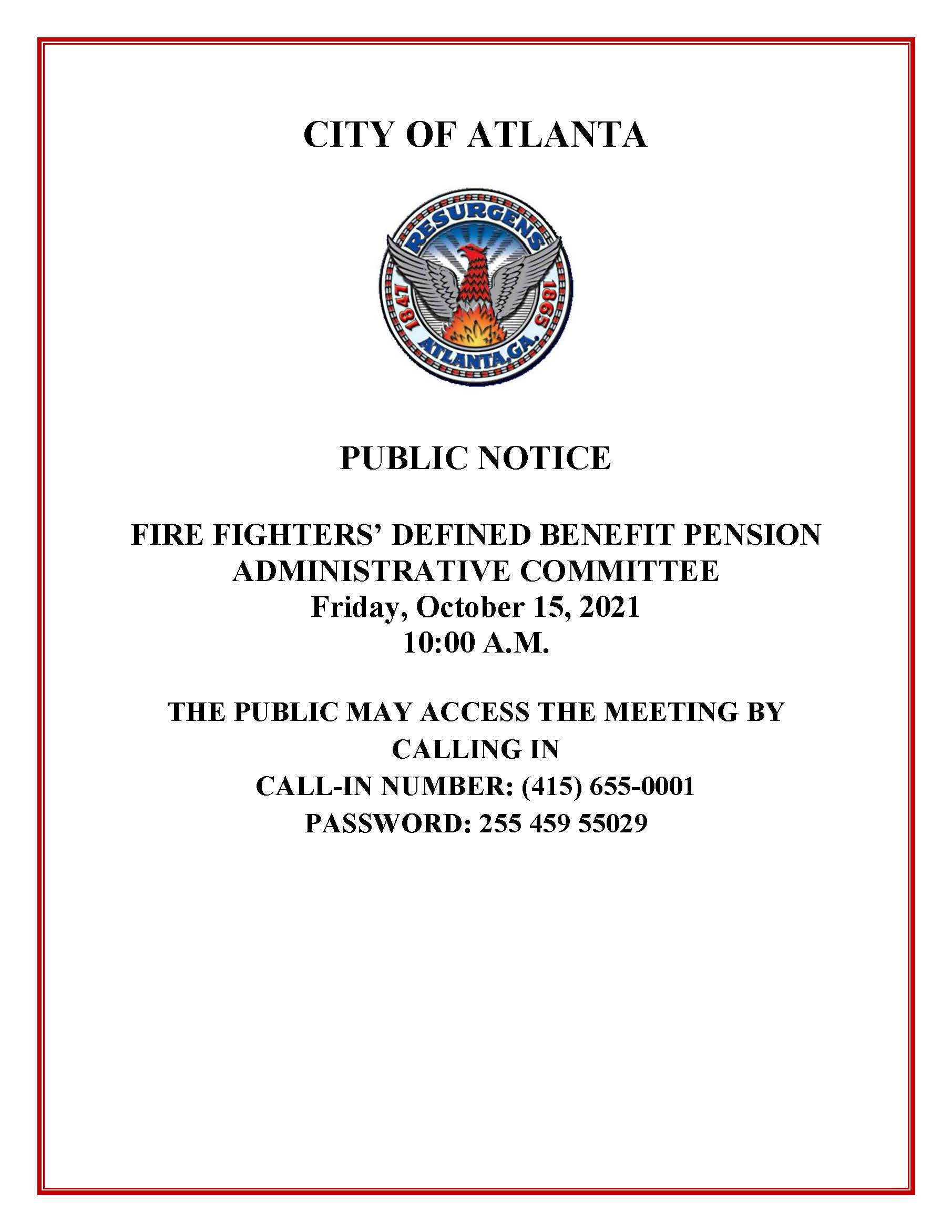 2021-10-15 COA Fire Pension Committee Meeting Notice