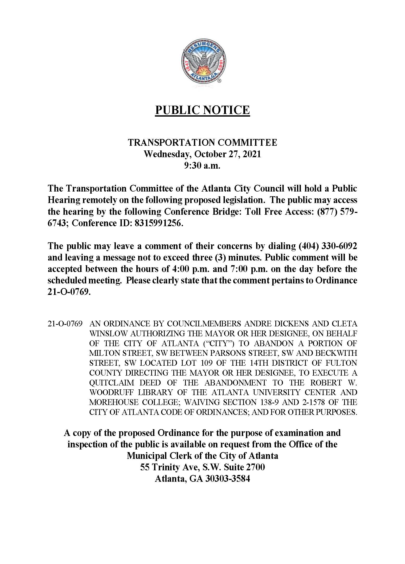 Public Notice - Milton Street Abandonment-AUC - 10-12-21