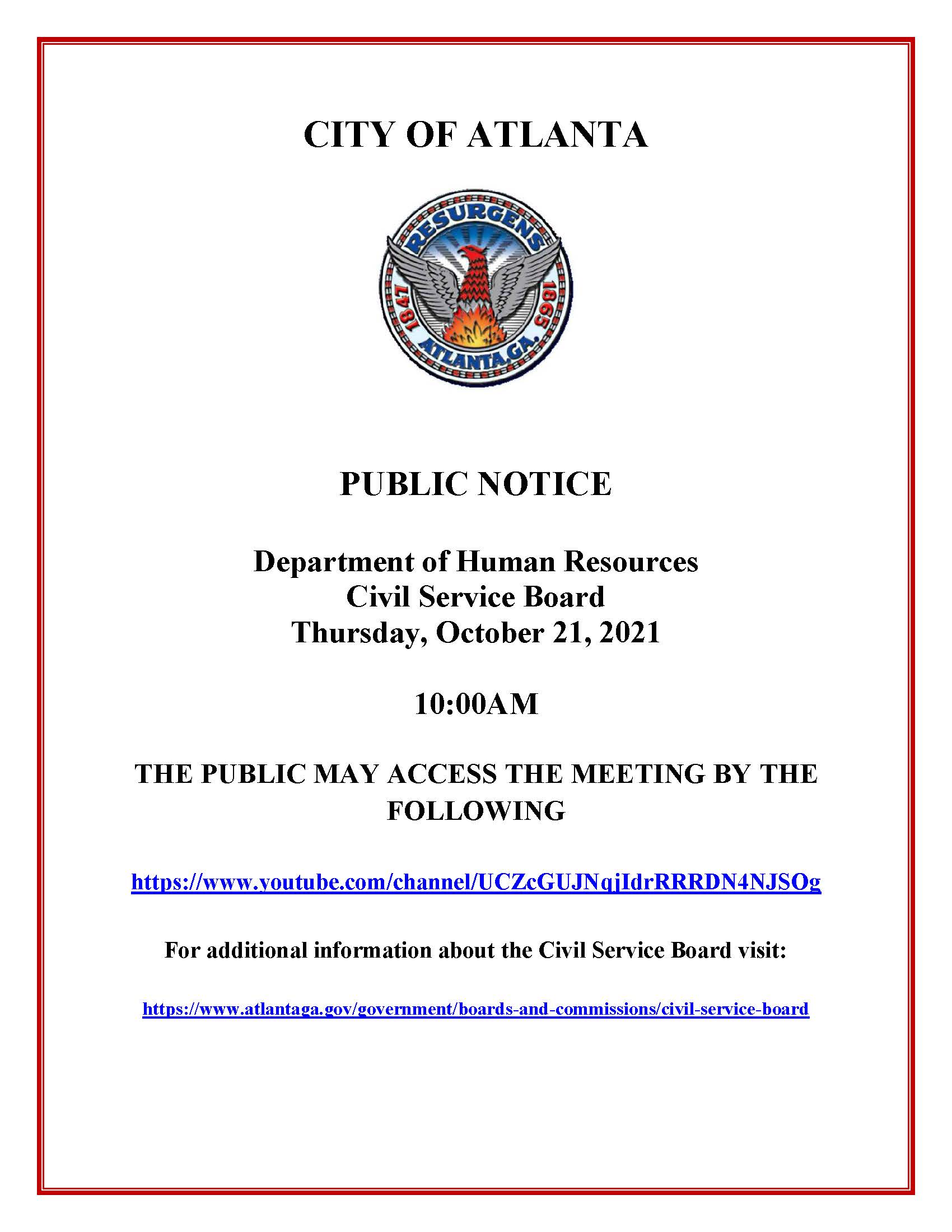 Public Hearing Notice Civil Service Board 10-21-21