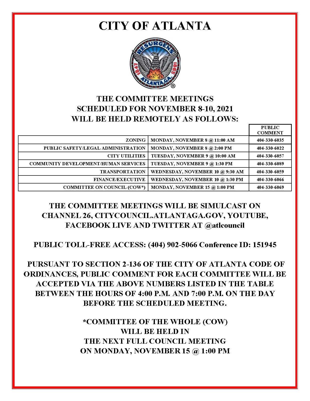 Nov 8-10 Committee Meetings Public Notice (Public)