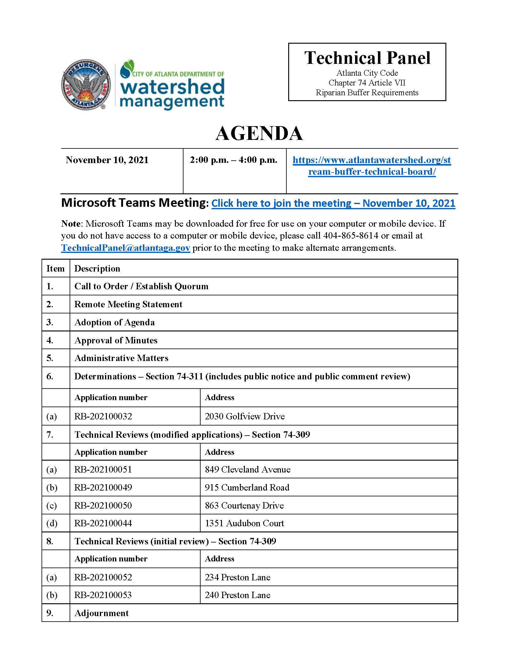 Update.2 AGENDA - Technical Panel 11-10-2021