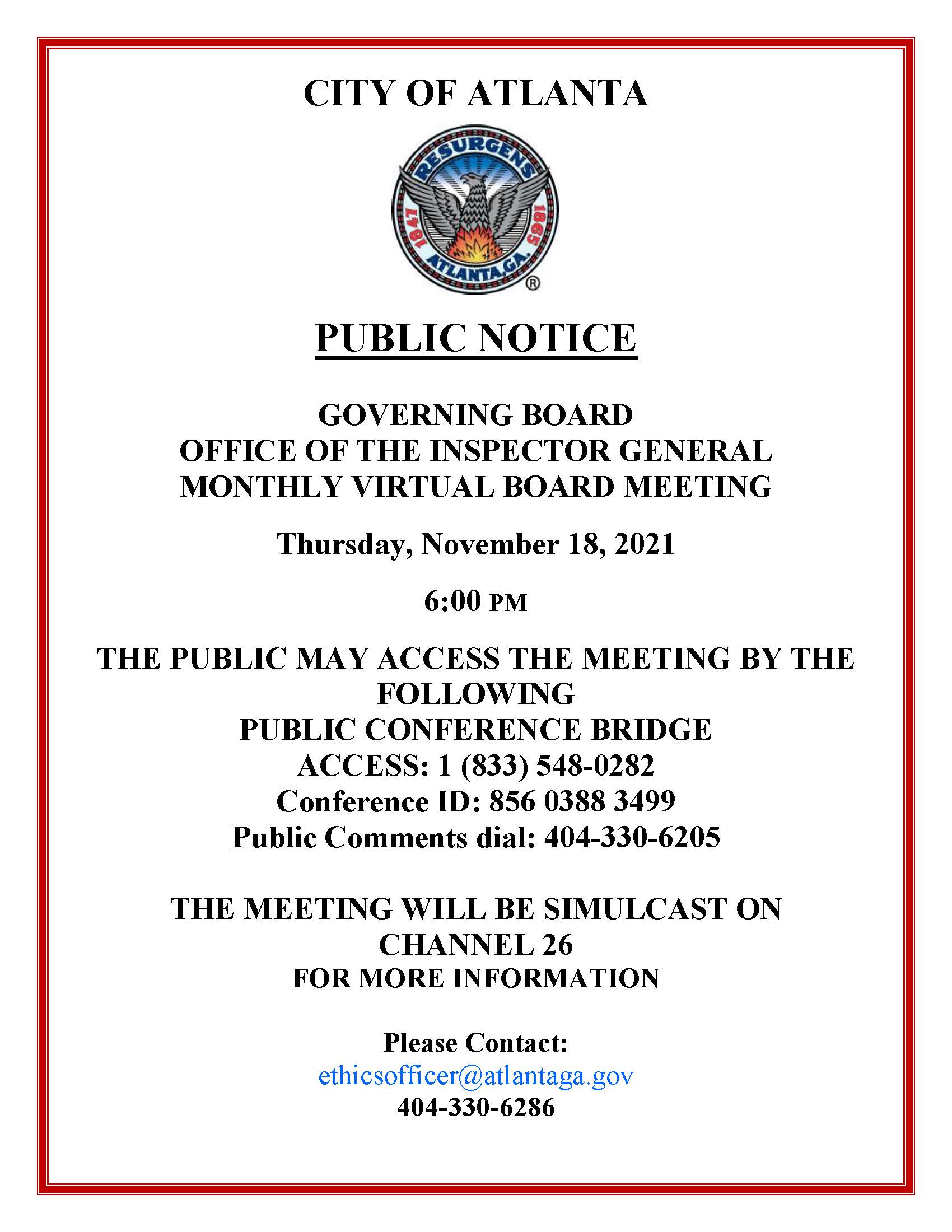 Gov. Board Meeting Office of Inspector Meeting Public Notice 111821