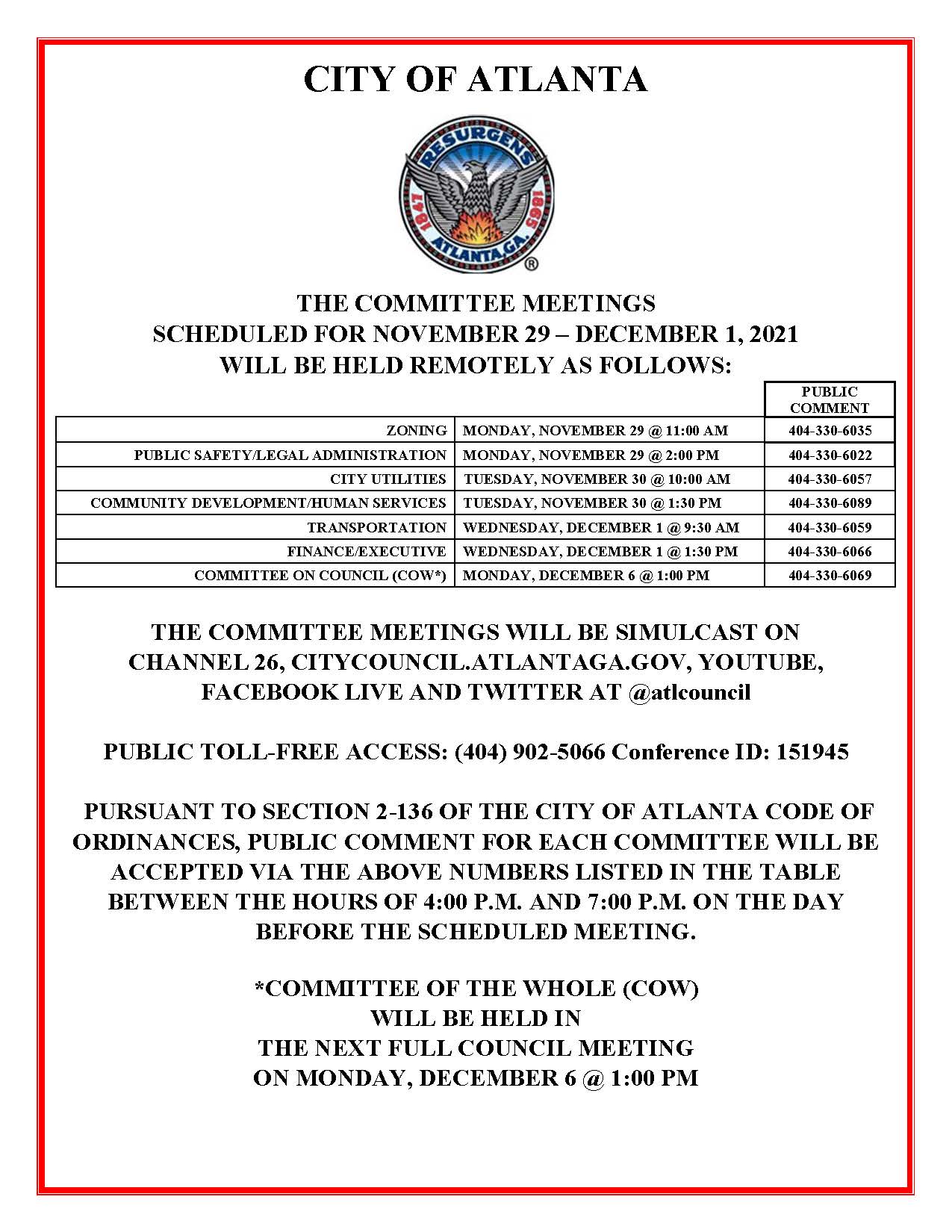 Nov 29 - Dec 1 Committee Meetings Public Notice (Public)