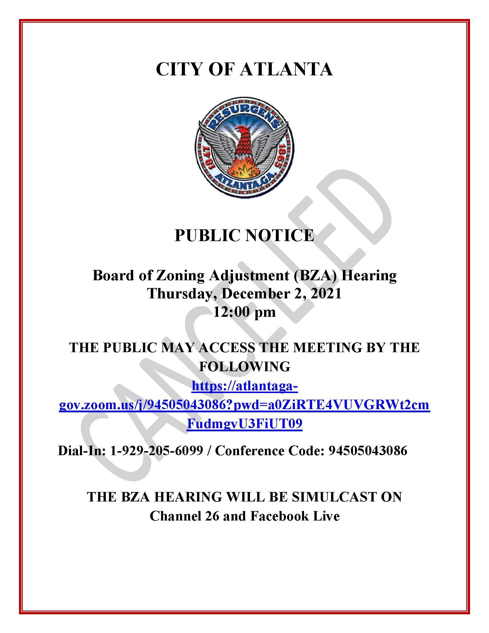 Board of Zoning Adjustment Public Notice - December 2 2021 - Cancellation