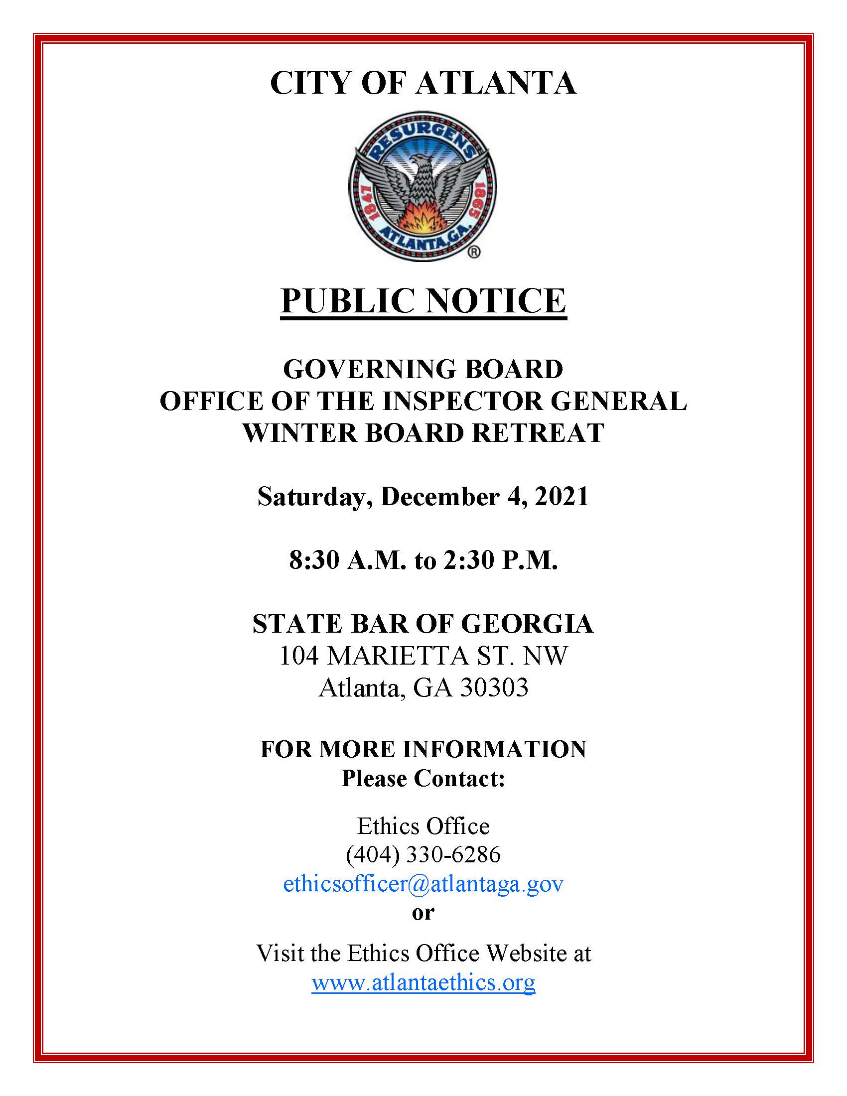 Govrn. Bd. Office of Inspector General 2021 Winter Board Retreat Public Notice 120421