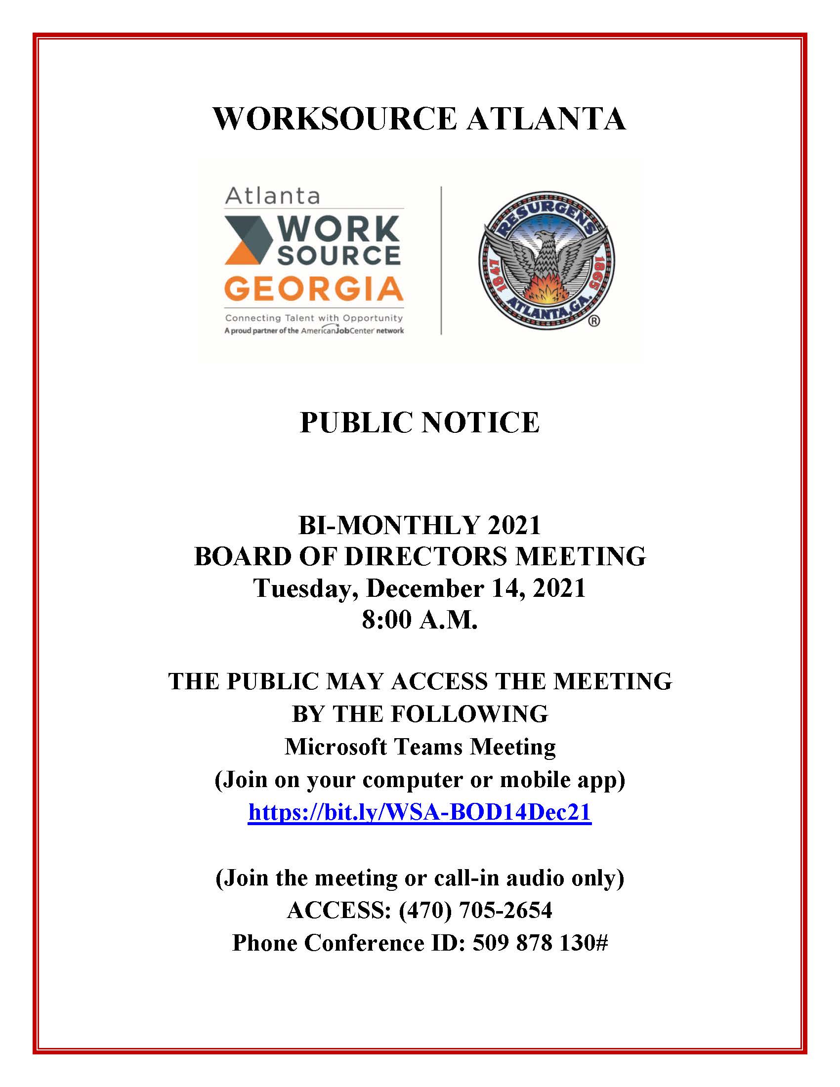 Public Notice Virtual - Worksource Atlanta BOD 1214