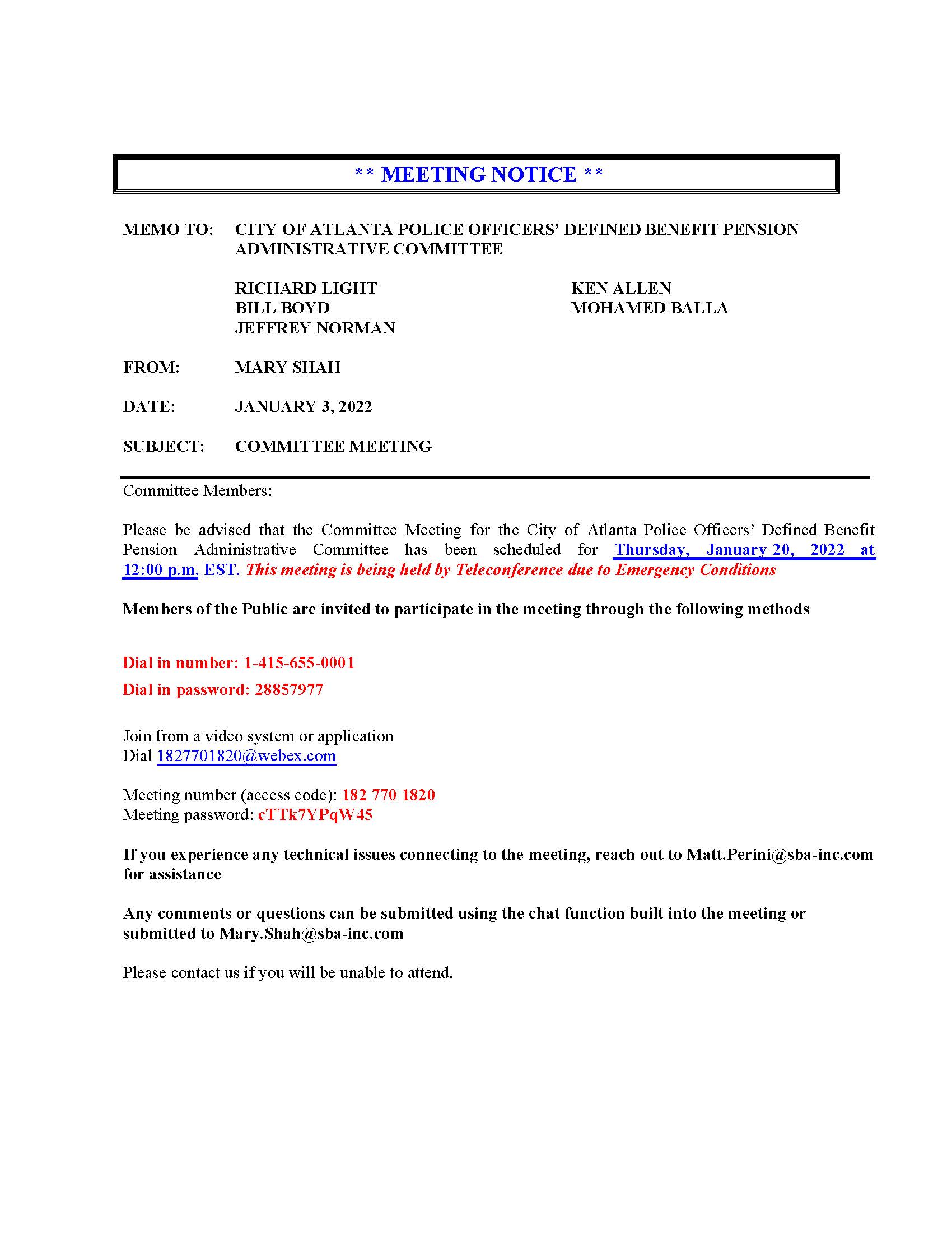 COAP - Meeting Notice 1.20.2022 Teleconference