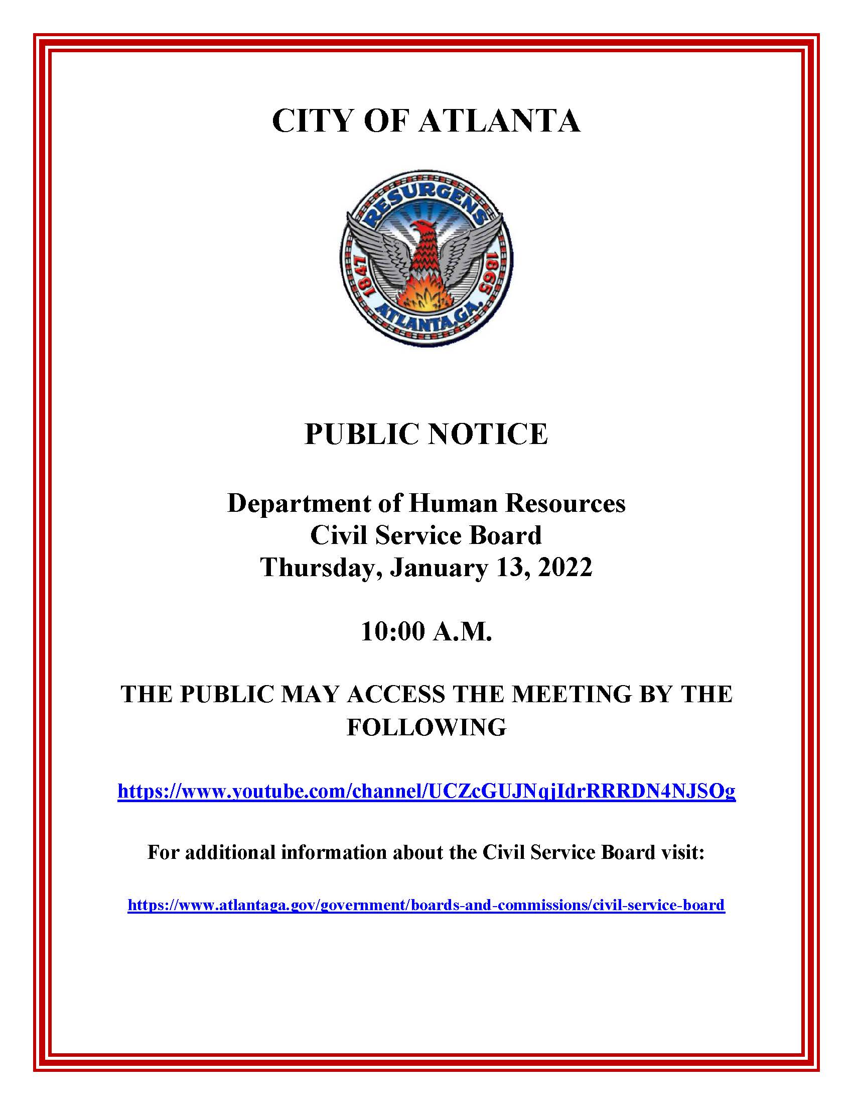 Civil Service Board Public Hearing Notice 1-13-22