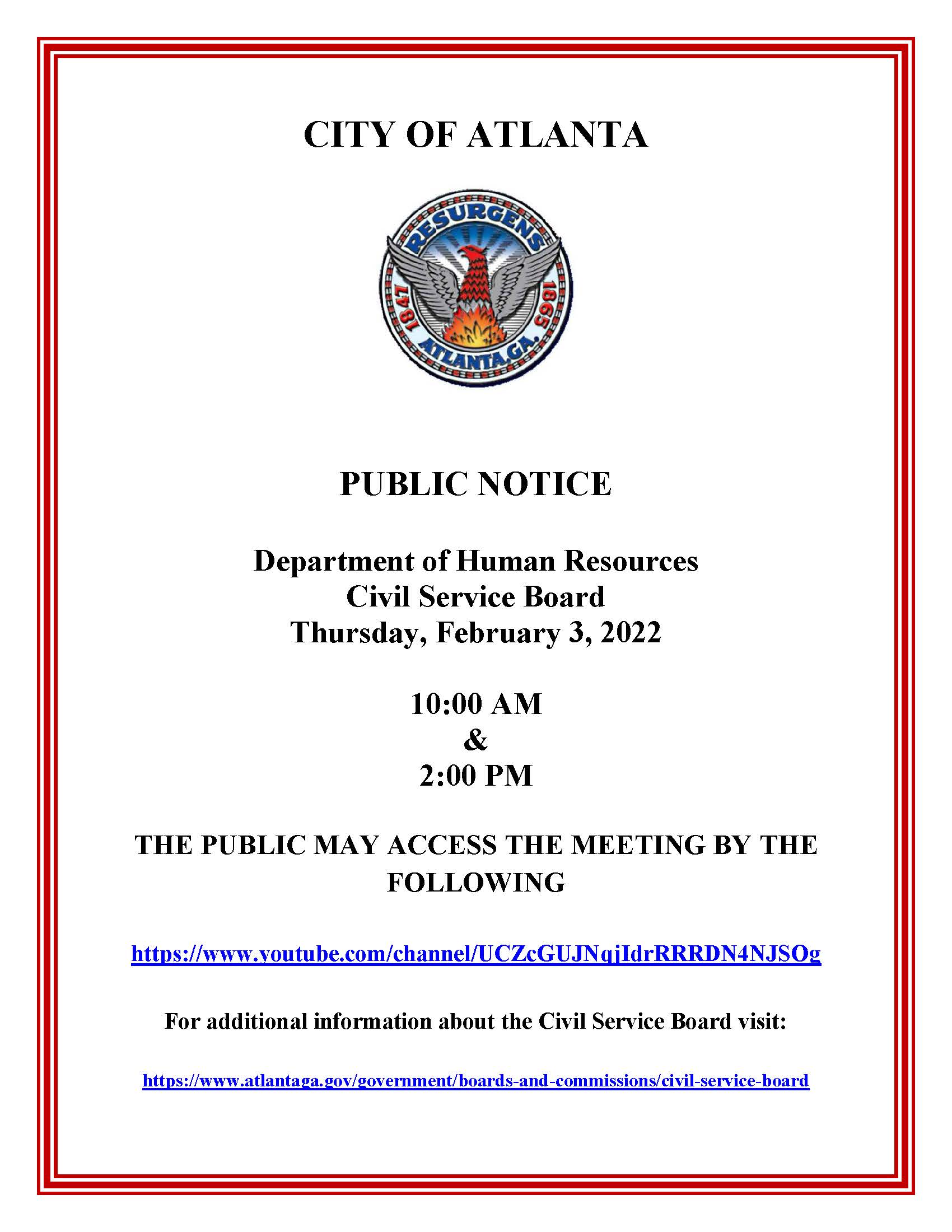 Civil Service Board Public Hearing Notice 2-3-22