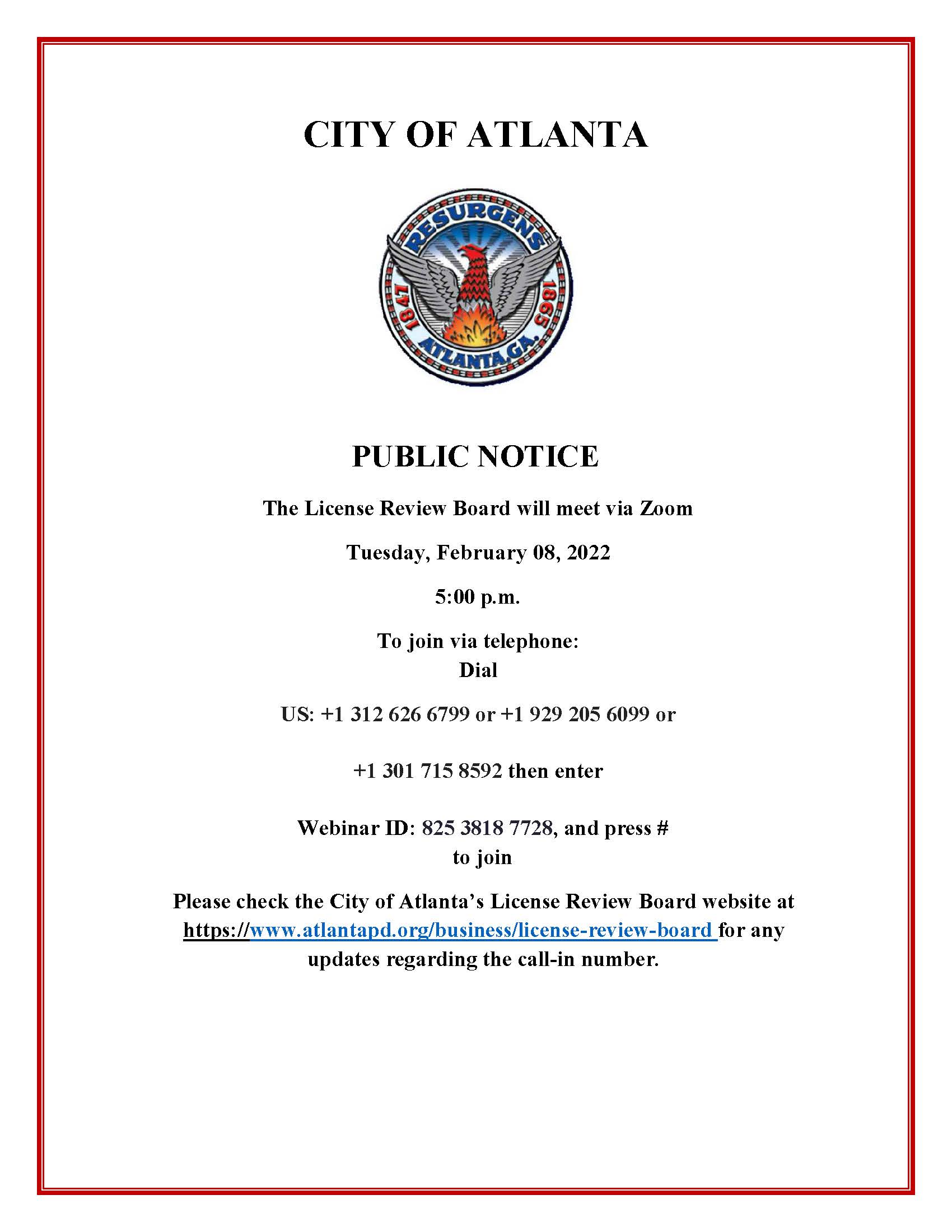 License Review Board Meeting Public Notice 2.08.2022