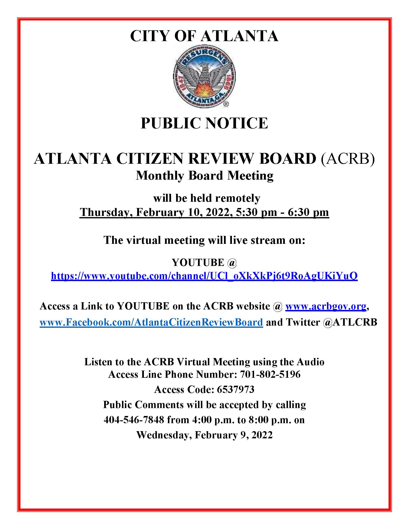 ACRB PUBLIC NOTICE Feb. 10 2022