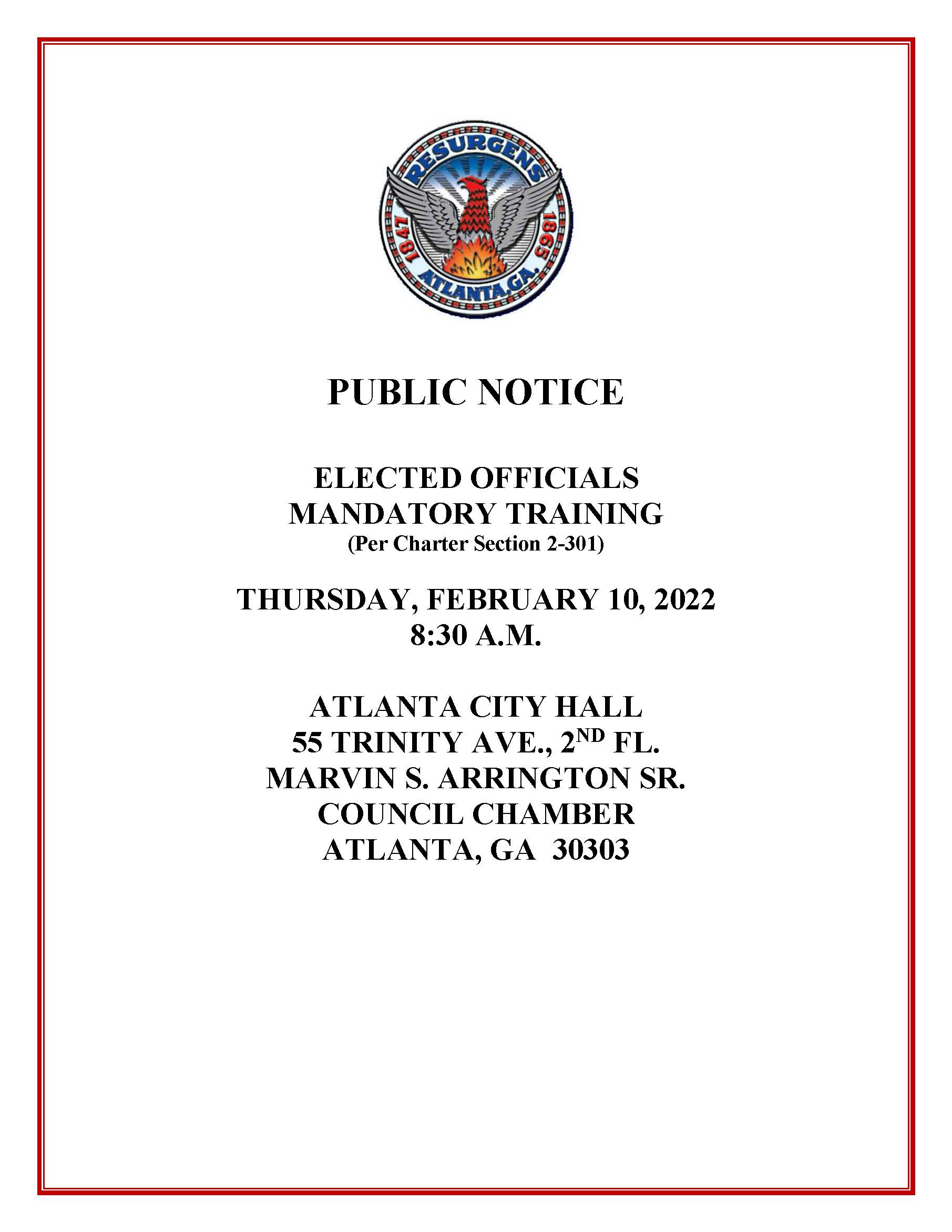 Elected Officials Mandatory Training Public Notice 2.10.2022