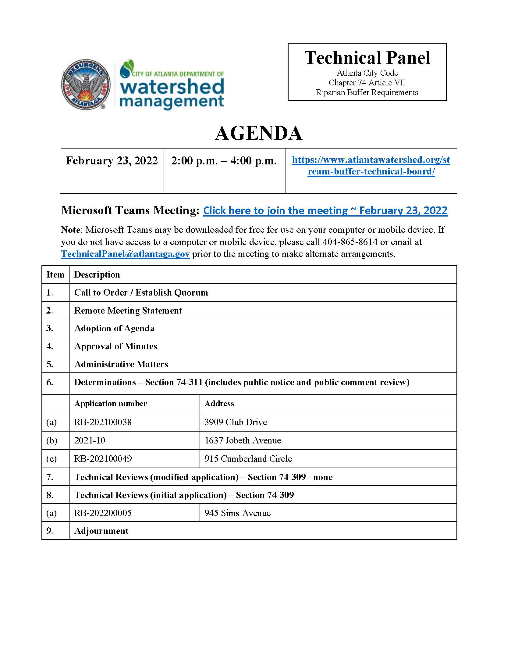 AGENDA - Technical Panel - 2-23-22