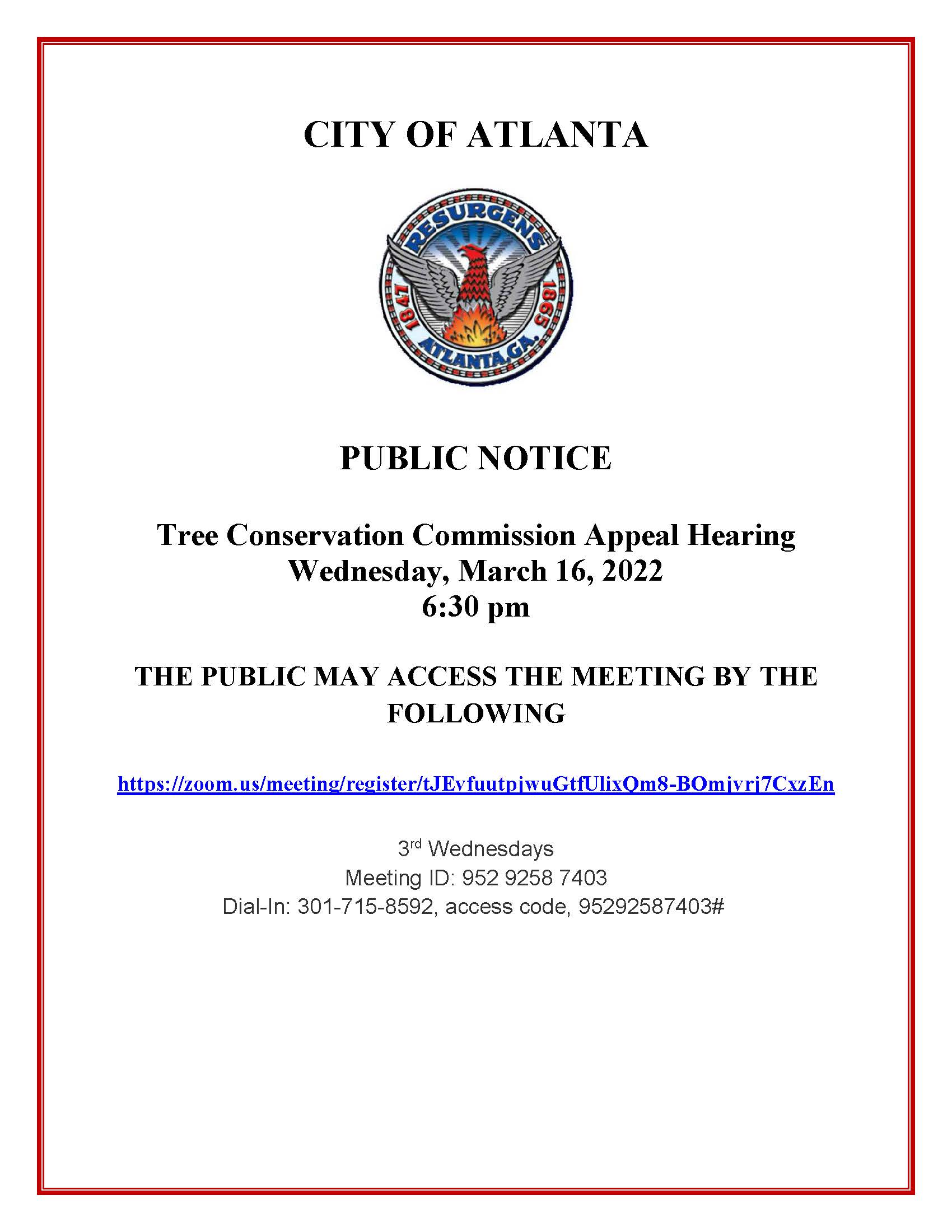 Public Notice Virtual Tree Conservation Commission March 16 2022