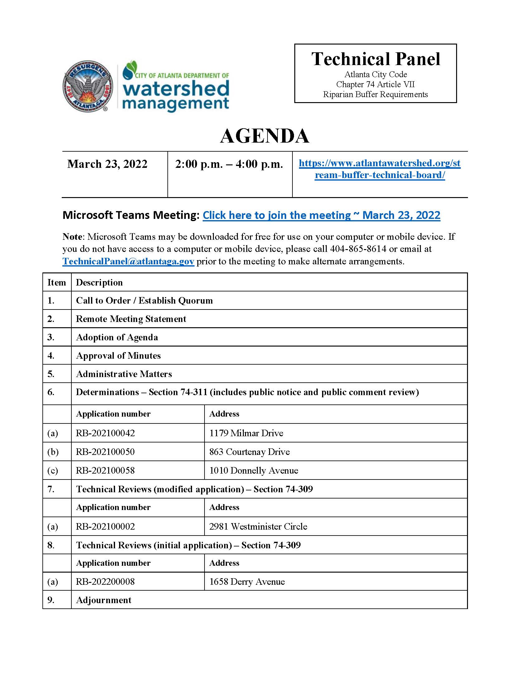 AGENDA - Riparian Buffer Technical Panel - 3-23-22