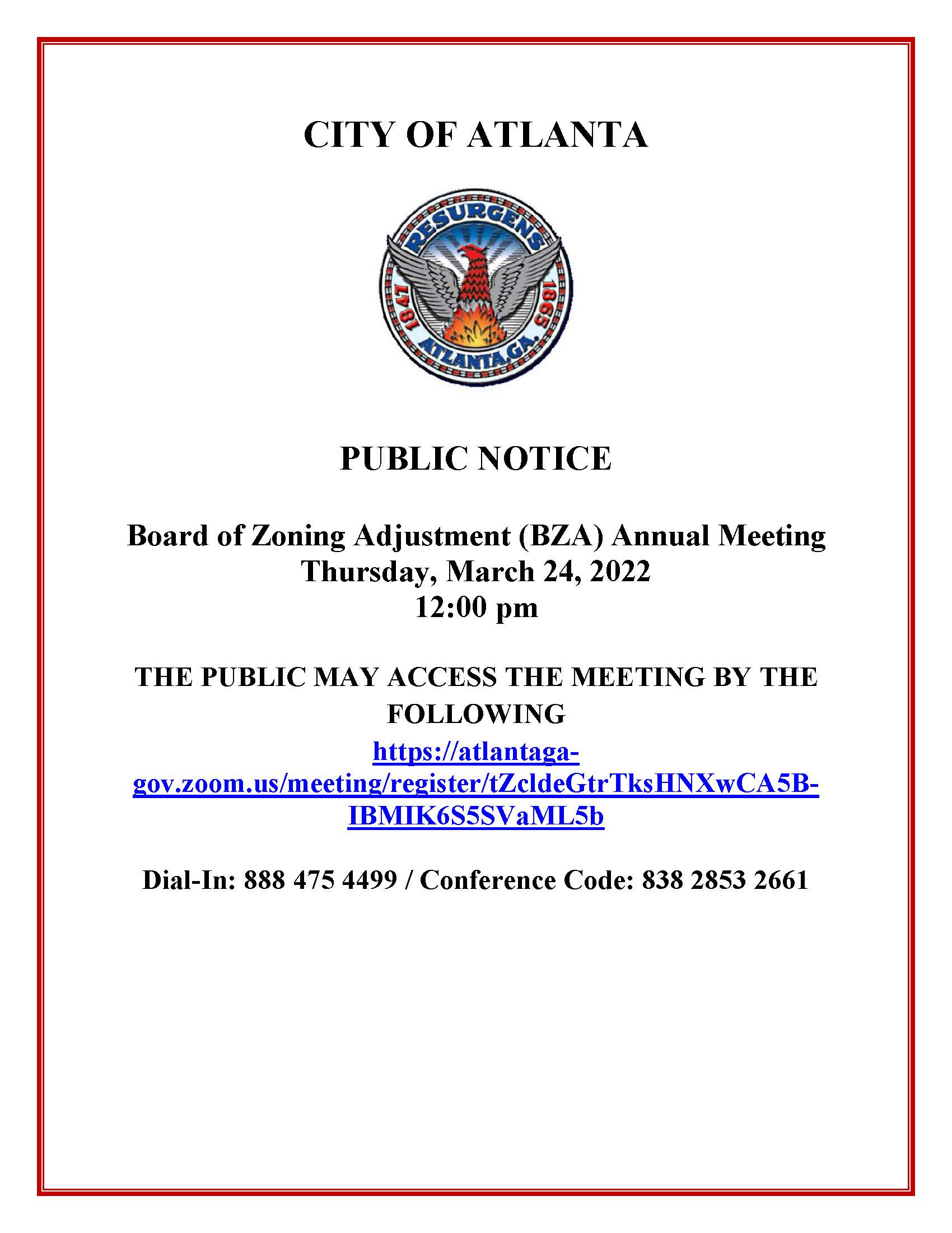 Virtual Public Notice - Board of Zoning Adjustment Annual Meeting (3-24)