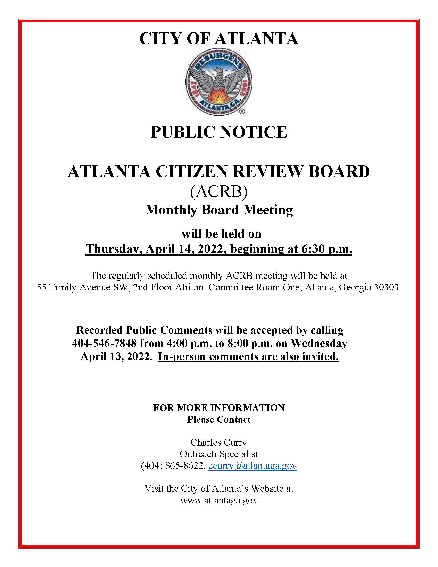 ACRB Public Notice Thursday April 14 2022