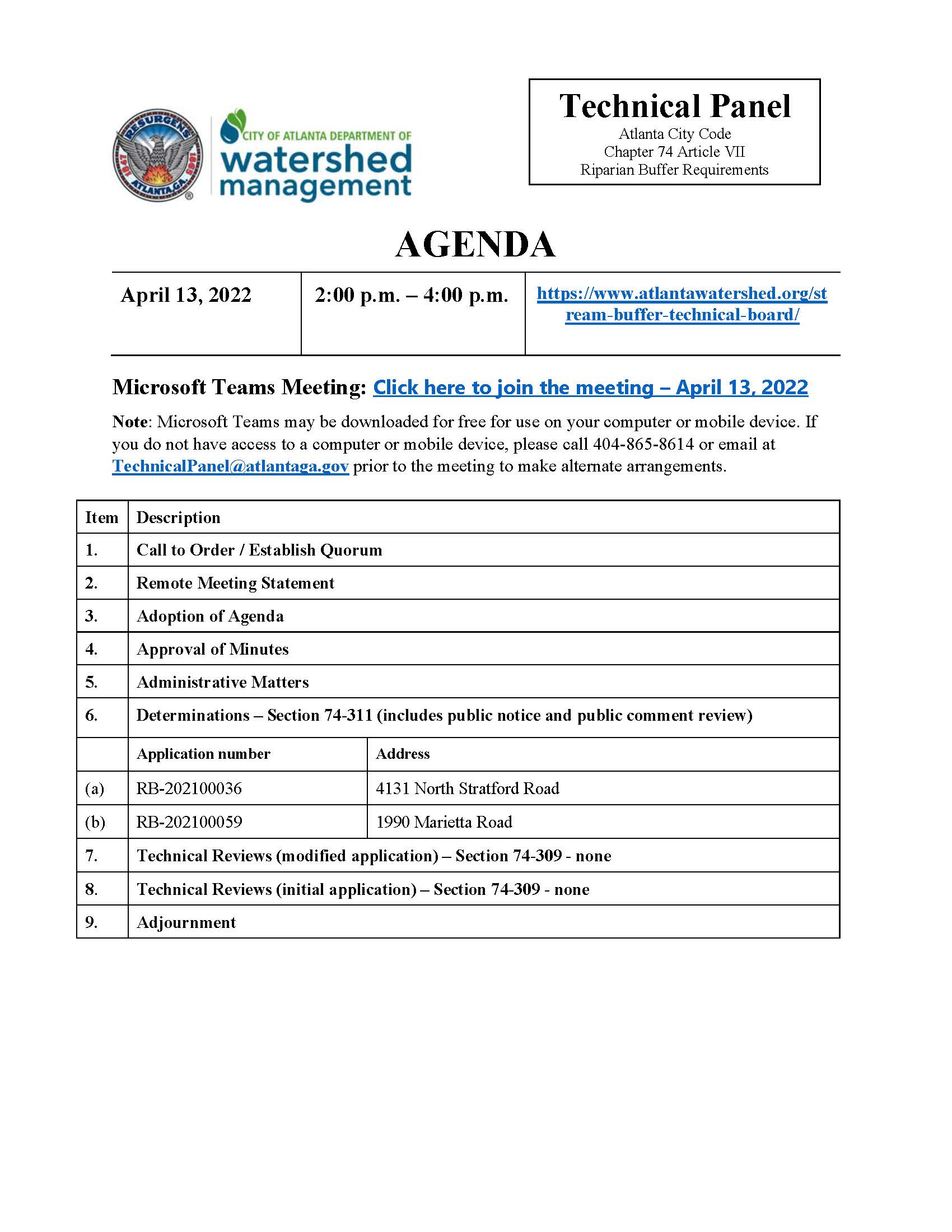 AGENDA - Riparian Buffer Technical Panel - 4-13-22