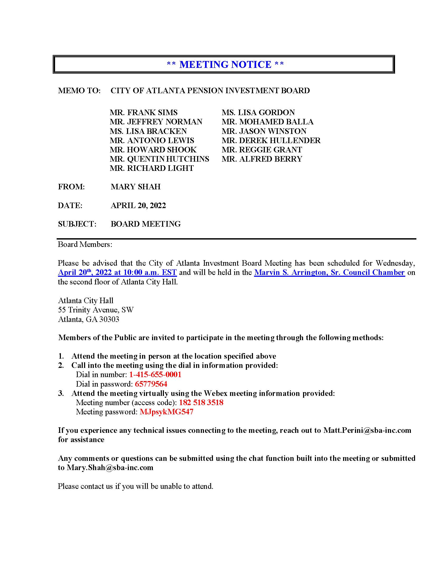 COA IB - Meeting Notice 4.20.2022