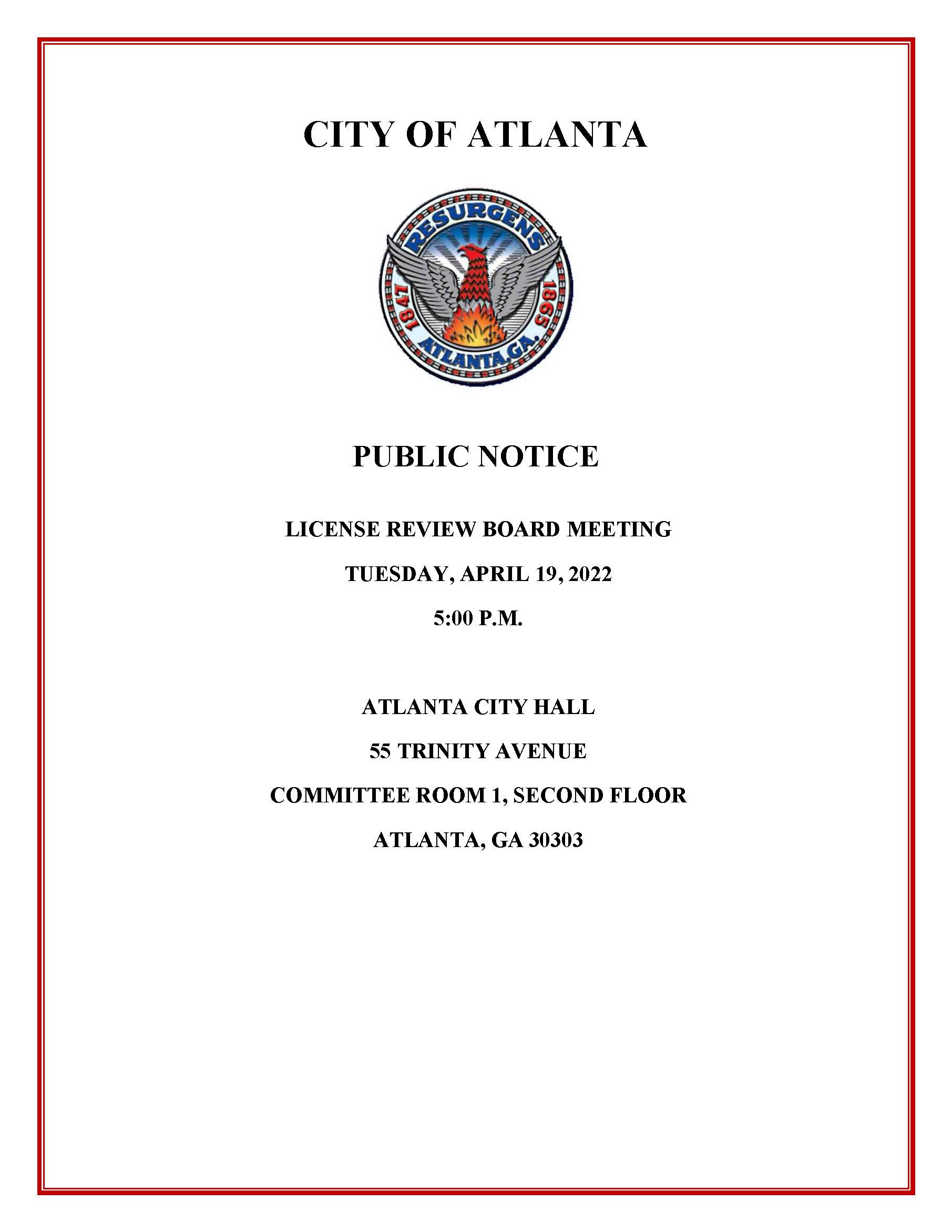 License Review Board Meeting Public Notice 4.19.2022