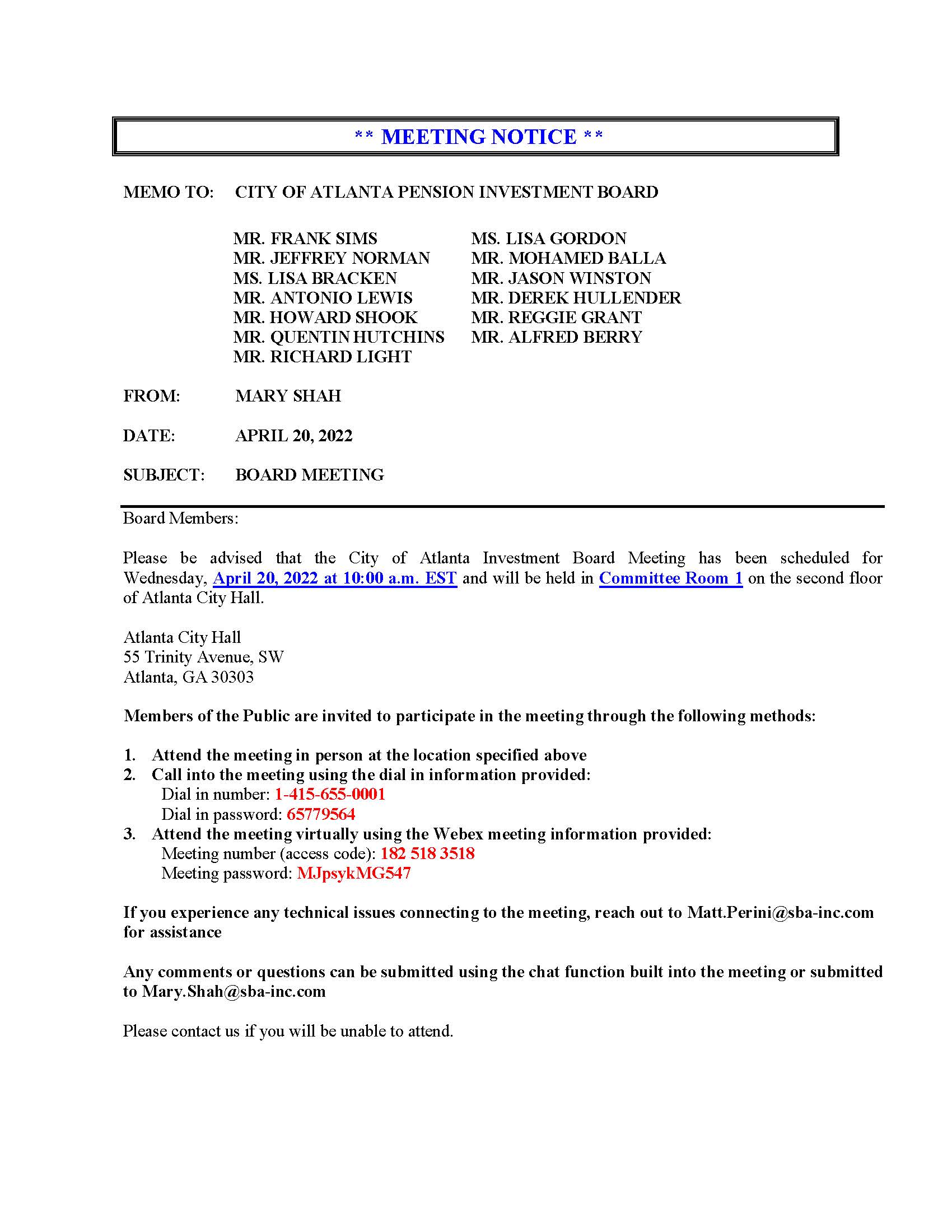 Updated COA IB - Meeting Notice 4.20.2022