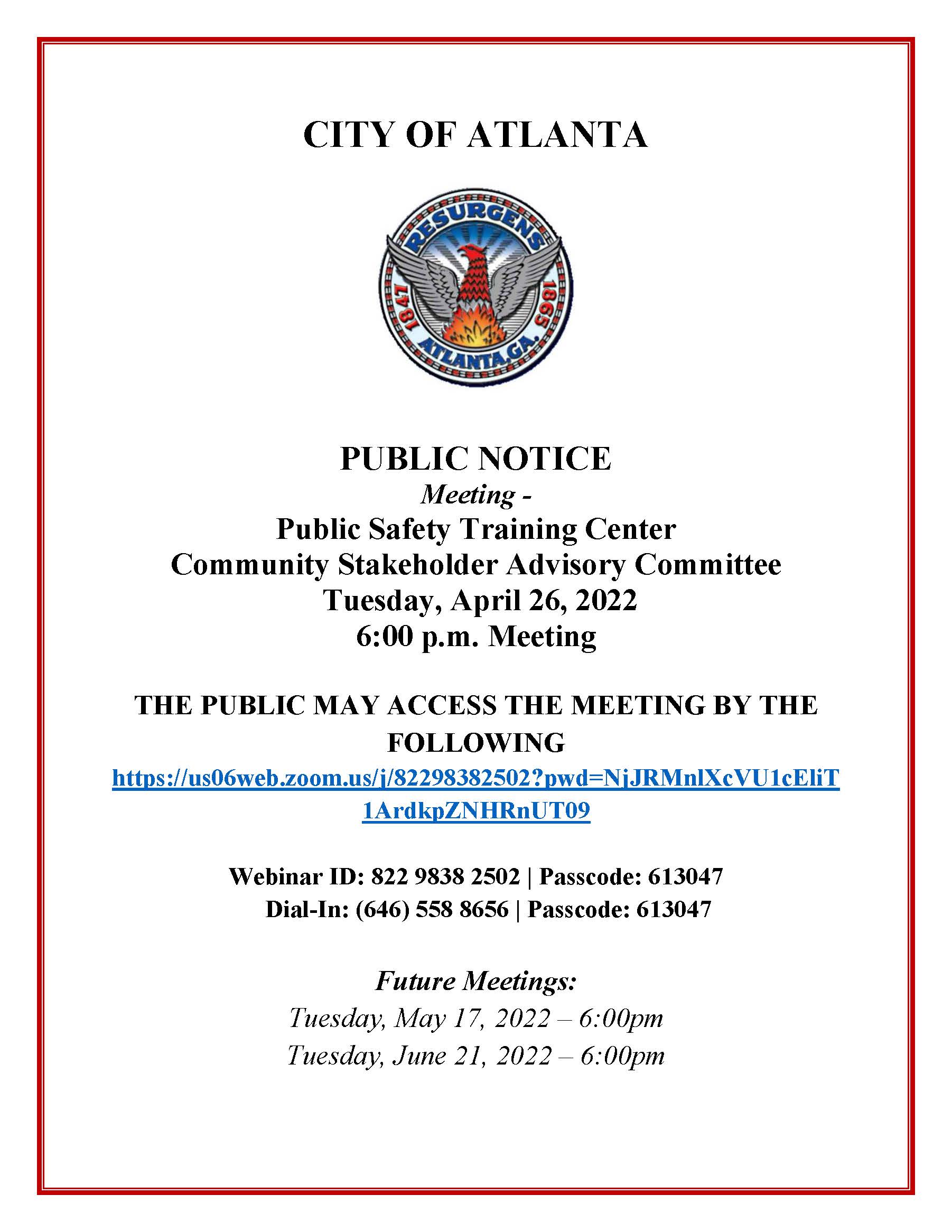 Public Notice Community Stakeholder Advisory Committe 4-26