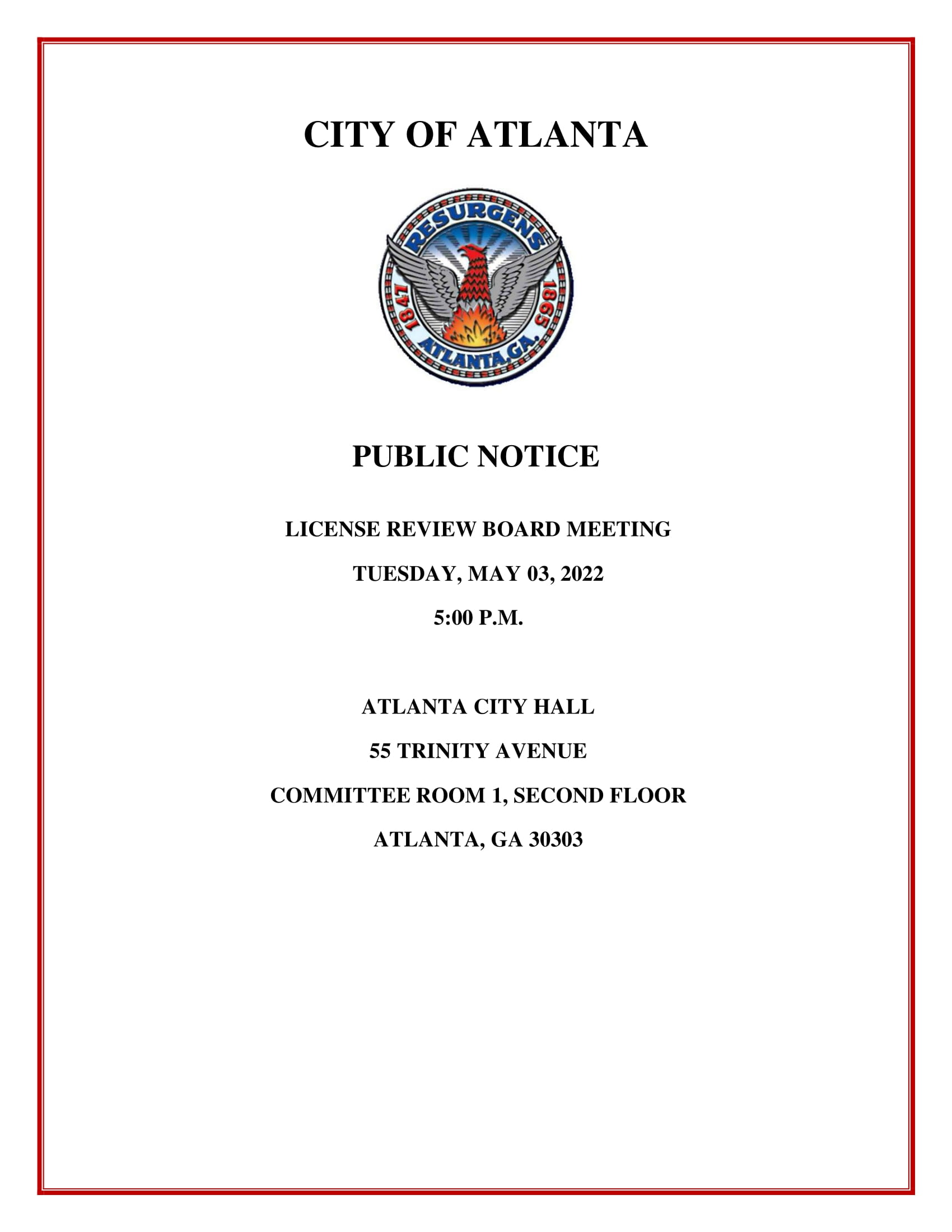 License Review Board Meeting Public Notice 5.03.2022-1