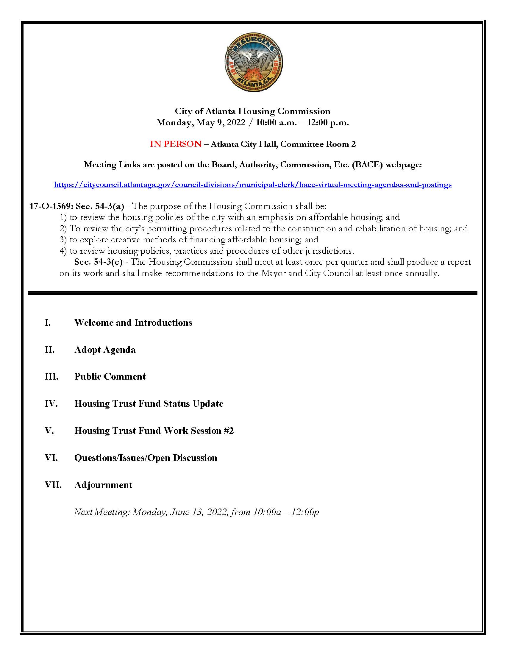 050922 Agenda Housing Commission