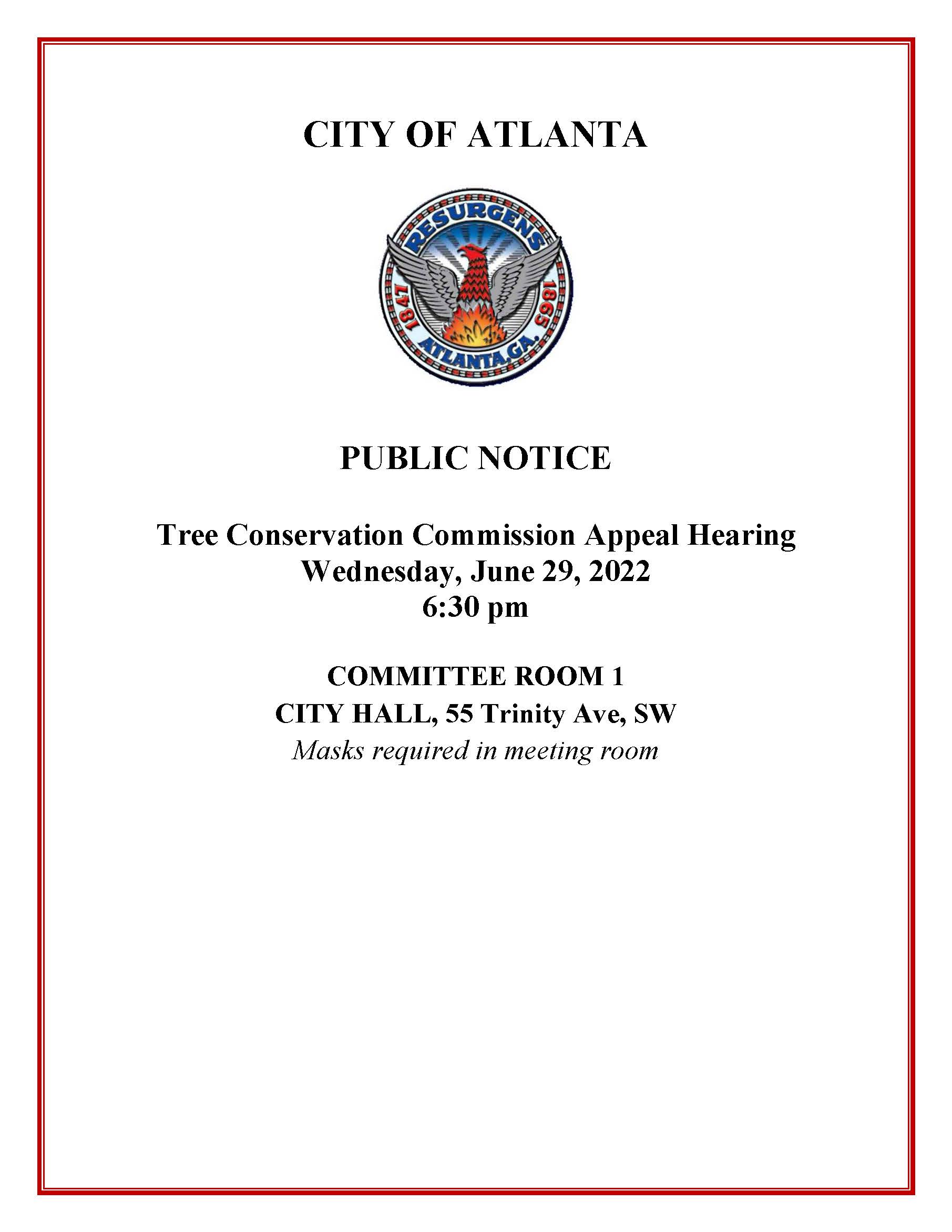 Public Notice Tree Conservation Commission Hearing   June 29 2022