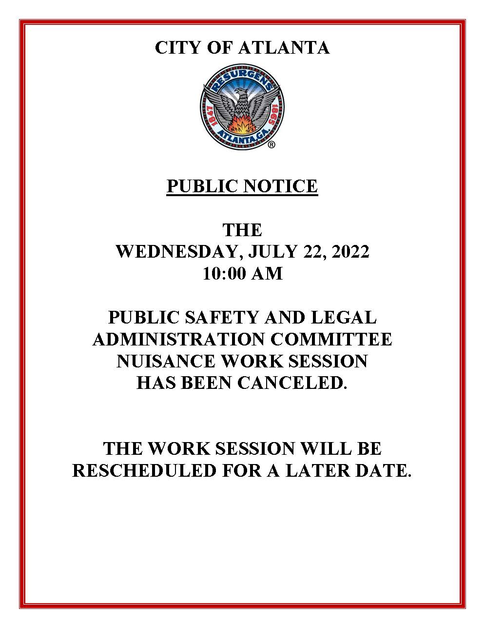 Public Notice - Nuisance Work Session (Canceled)