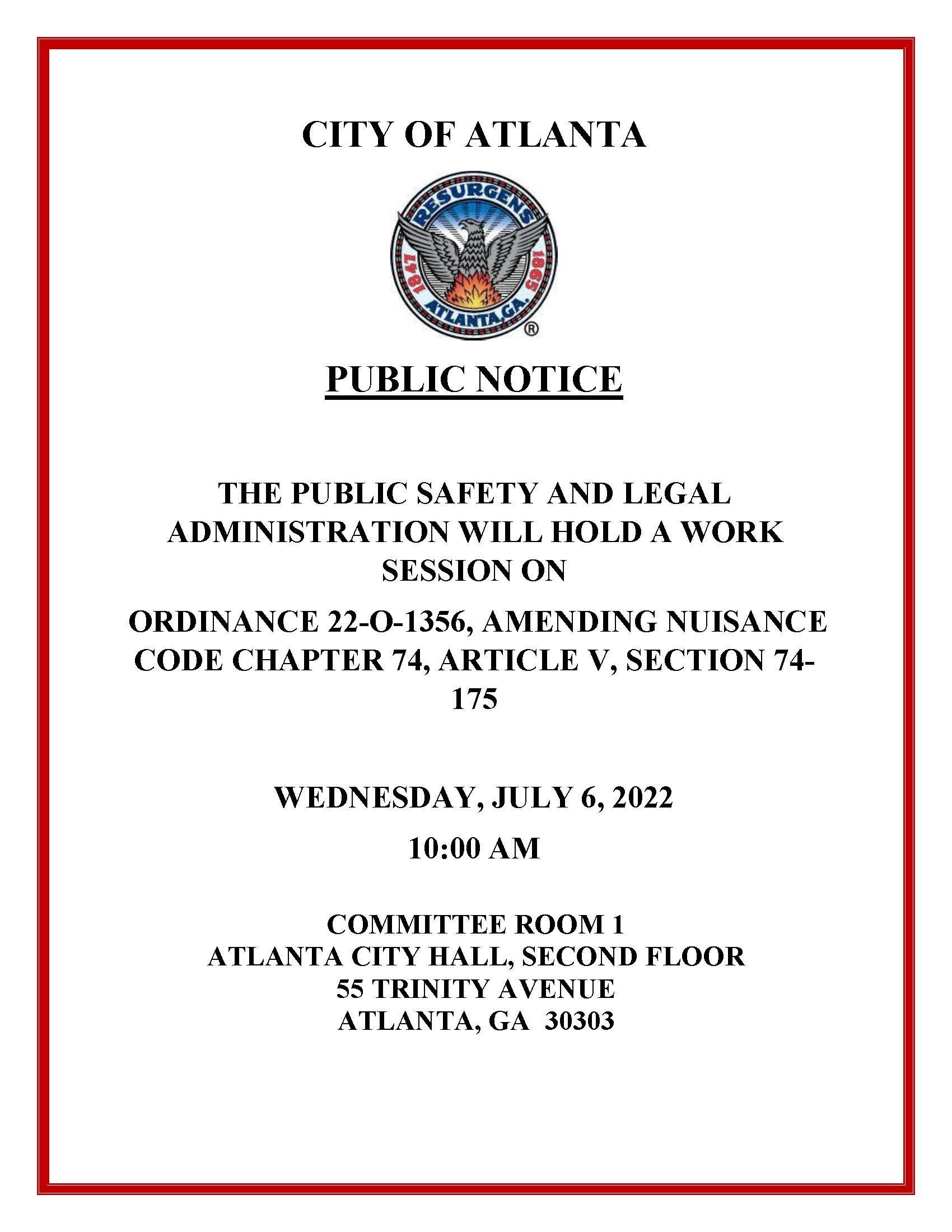 Public Notice  PSLA Nuisance Work Session 7.06.2022