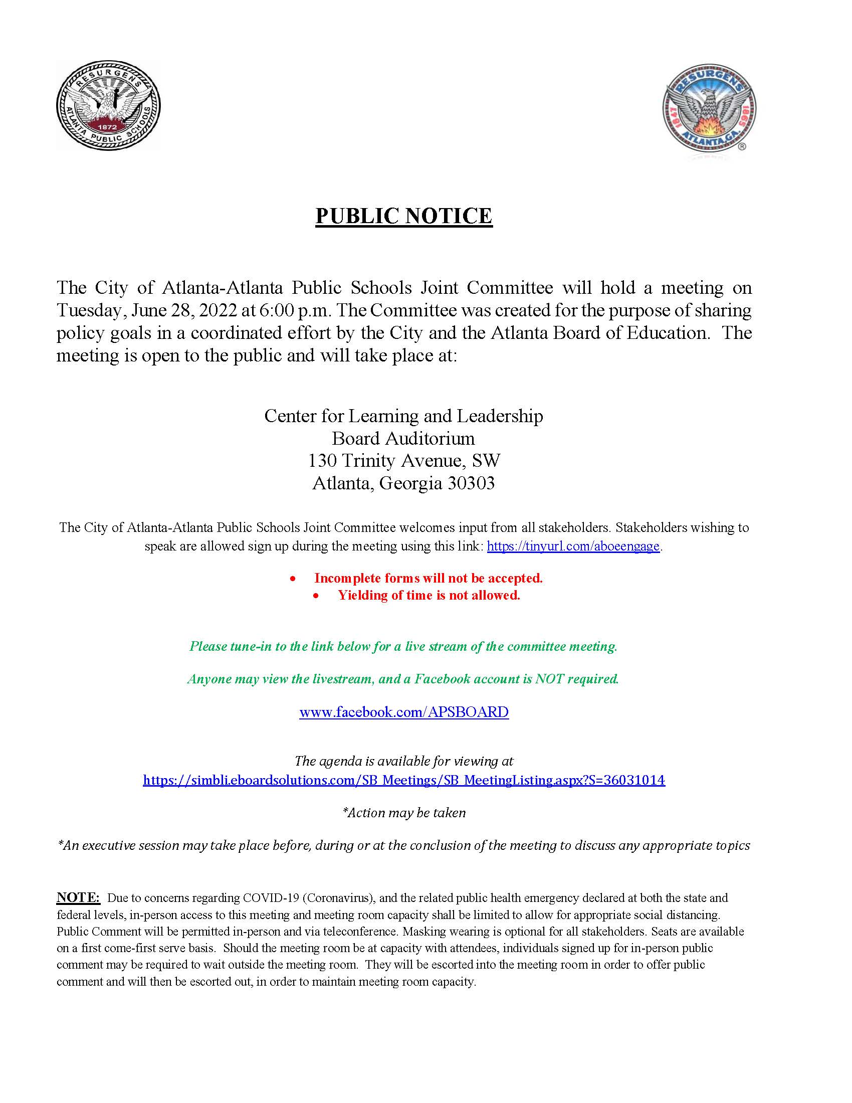 Public Notice- COA-APS Joint Committee- 06282022