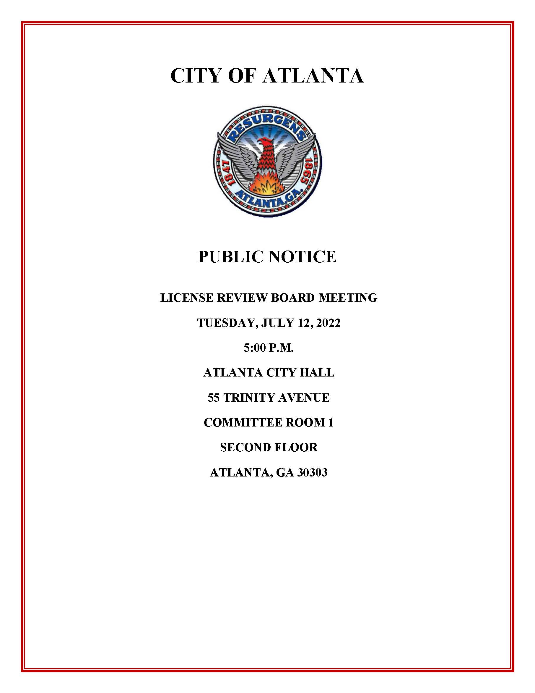 License Review Board Meeting Public Notice 7.12.2022