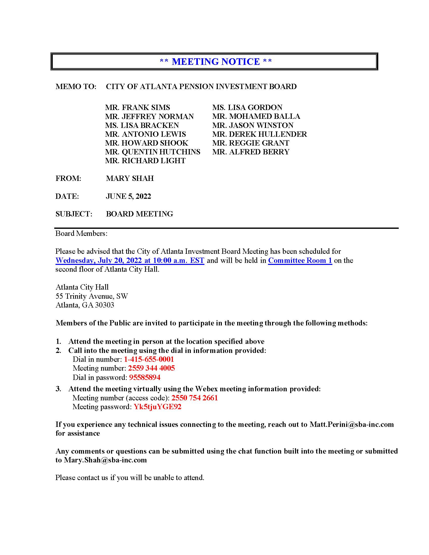 COA IB - Meeting Notice 7.20.2022