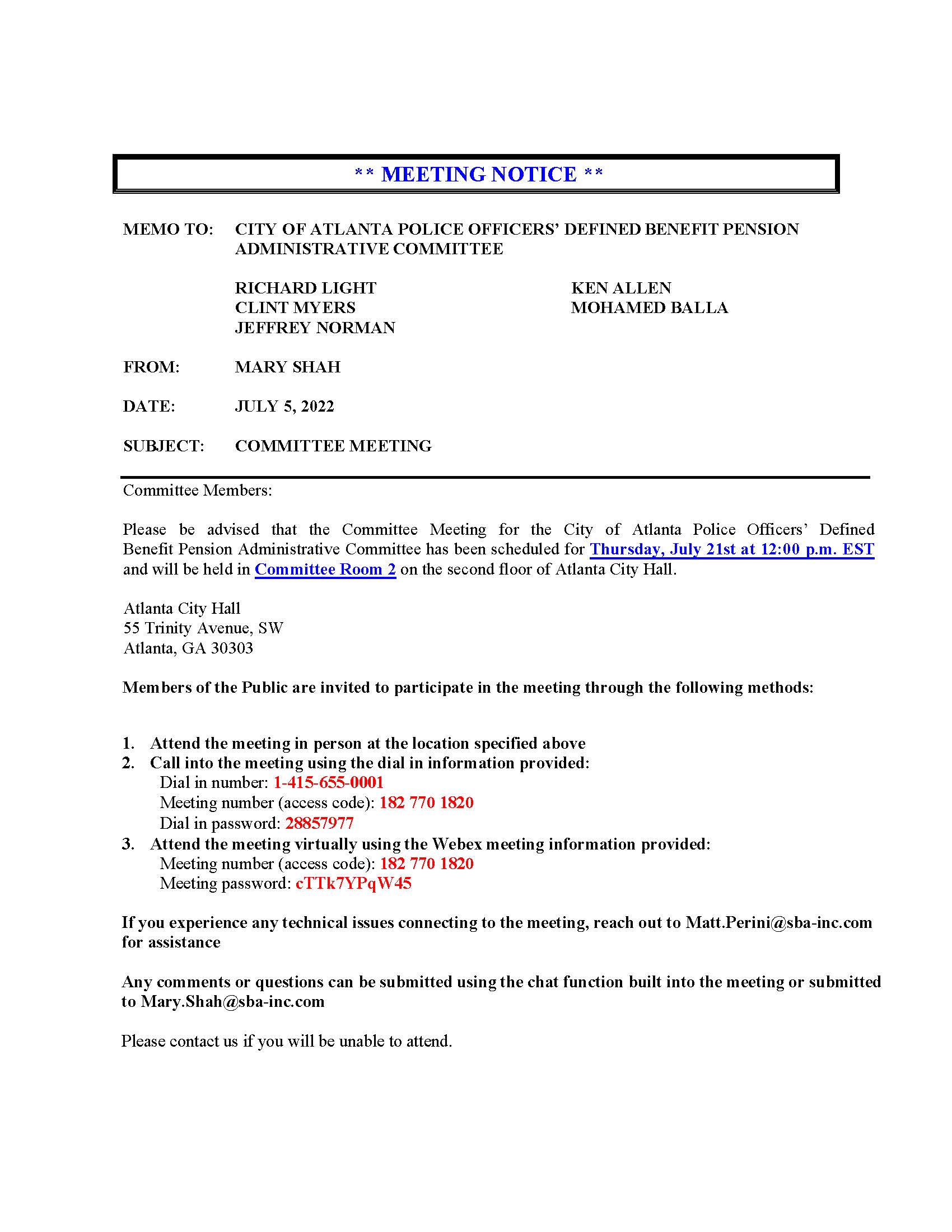 COAP - Meeting Notice 7.21.2022 Teleconference