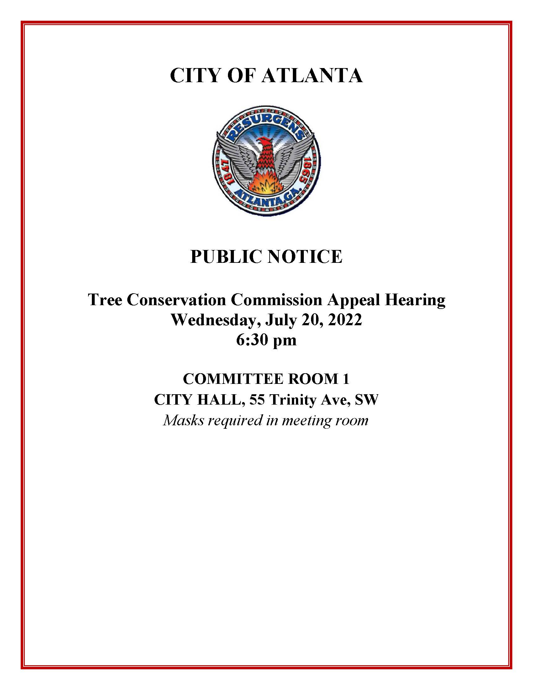 Public Notice Tree Conservation Commission Hearing July 20 2022