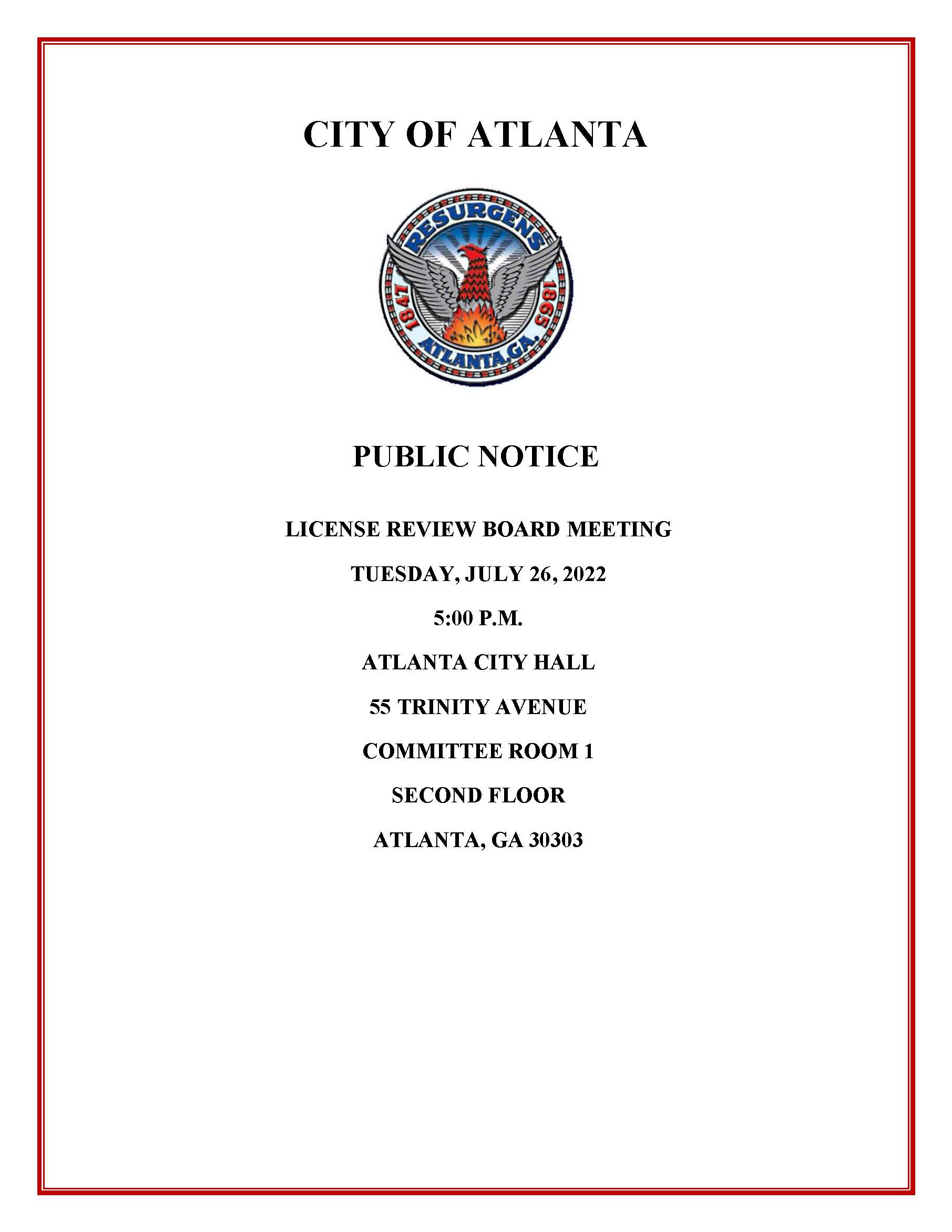 License Review Board Meeting Public Notice 7.26.2022