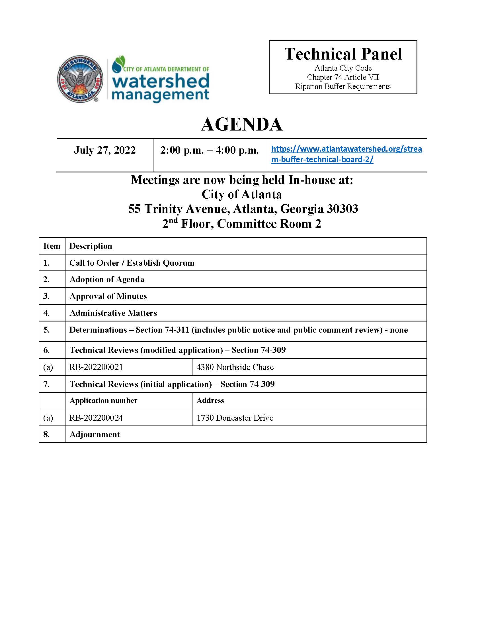 AGENDA - Riparian Buffer Technical Panel - 7-27-22