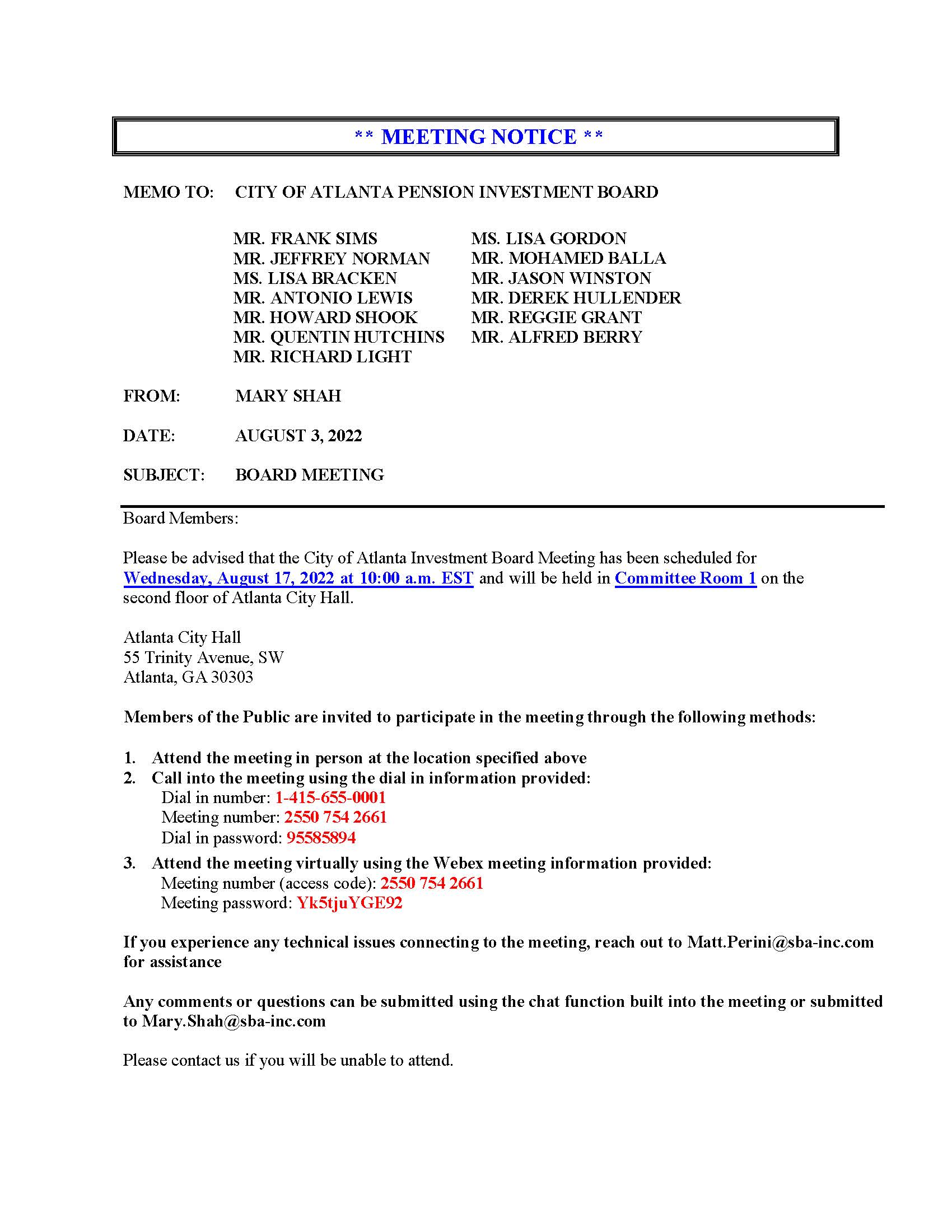 COA IB - Meeting Notice 8.17.2022