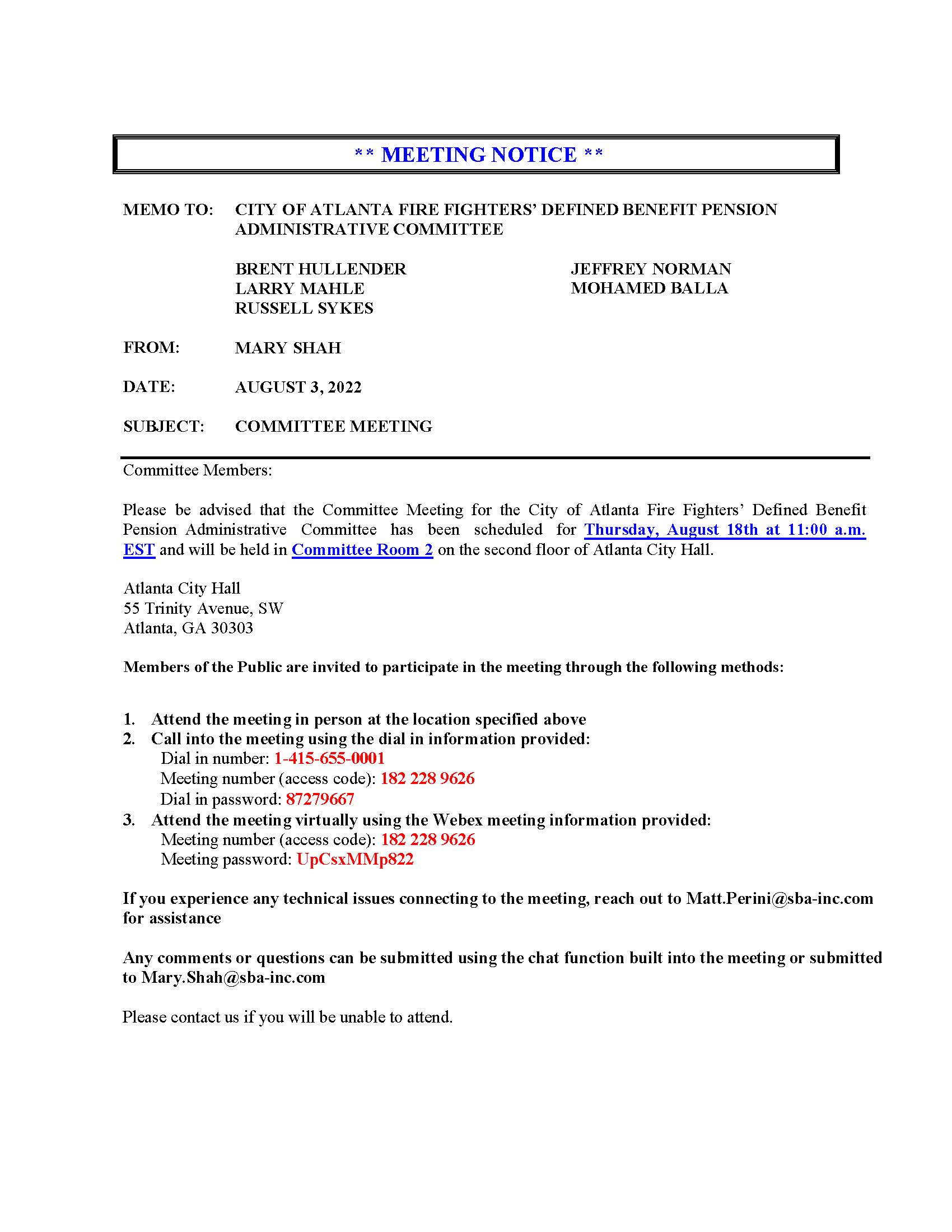 COAF - Meeting Notice 8.18.2022