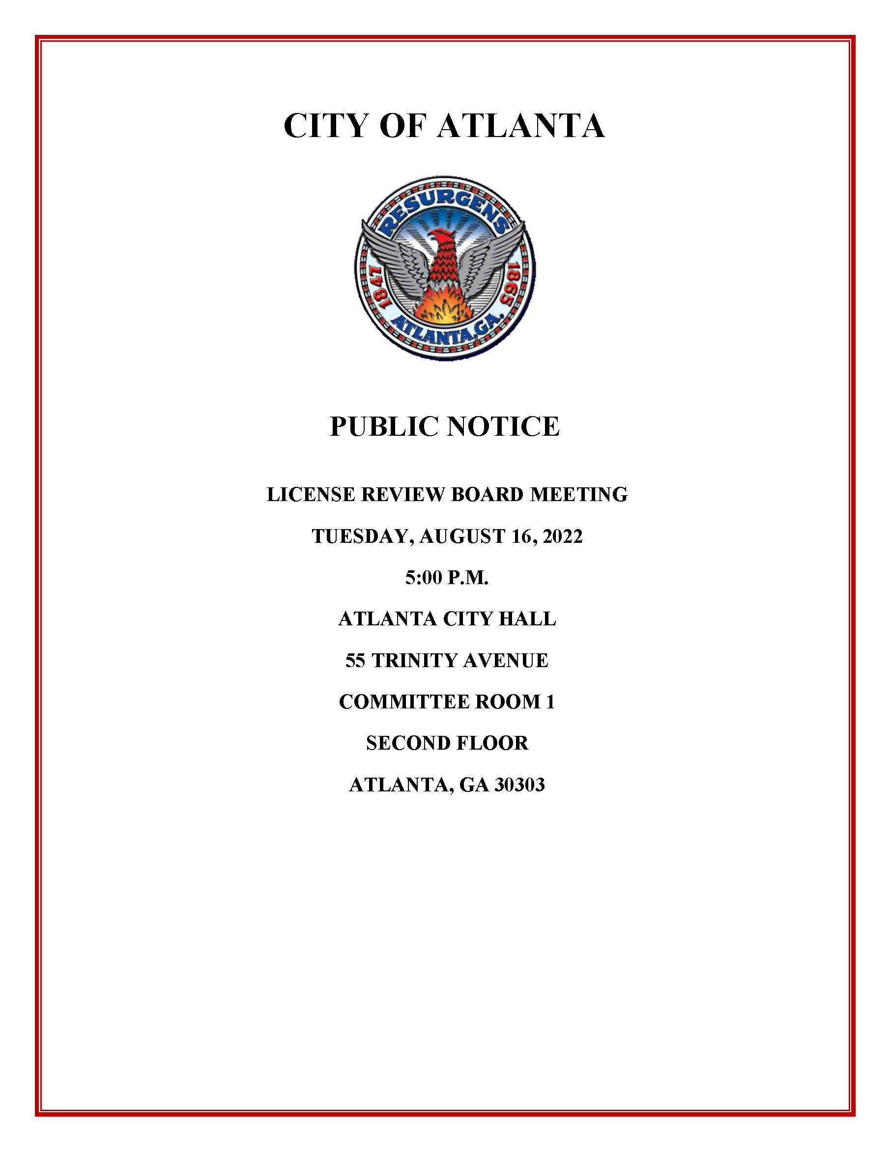 License Review Board Meeting Public Notice 8.16.2022