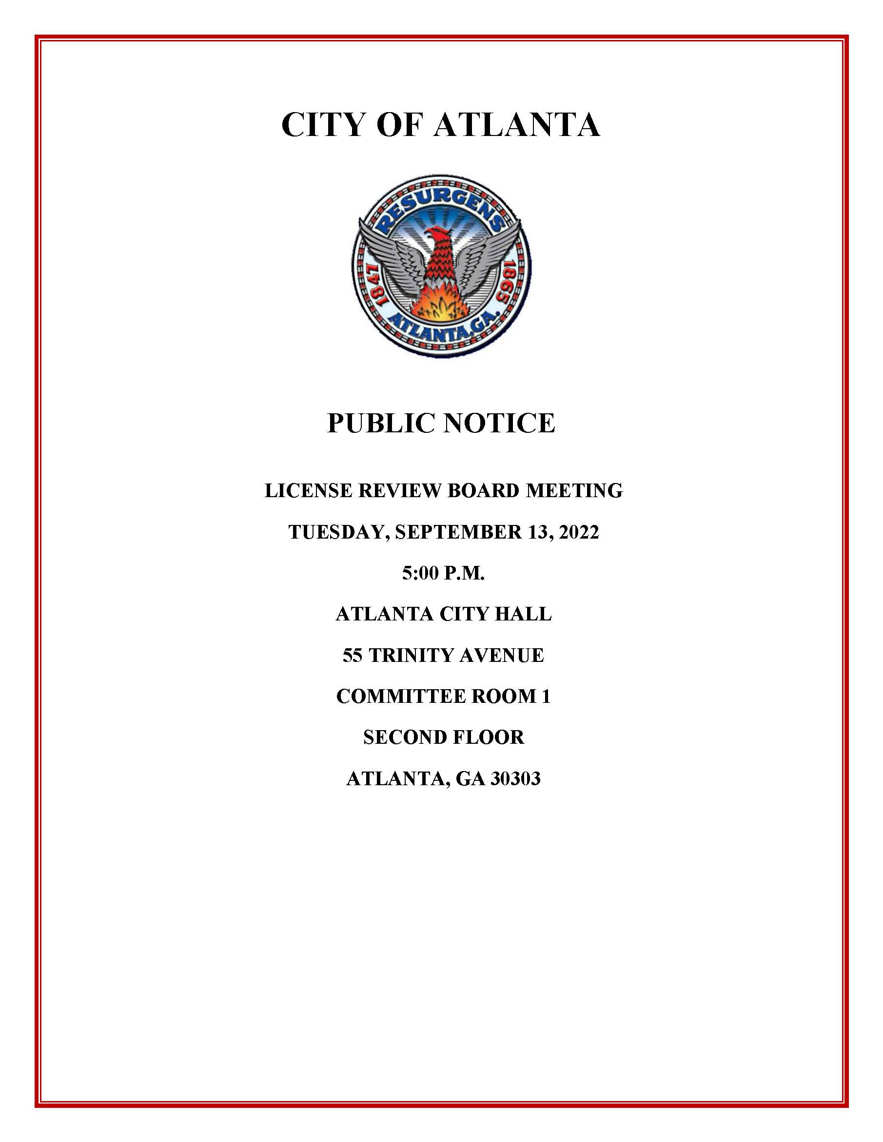 License Review Board Meeting Public Notice 9.13.2022