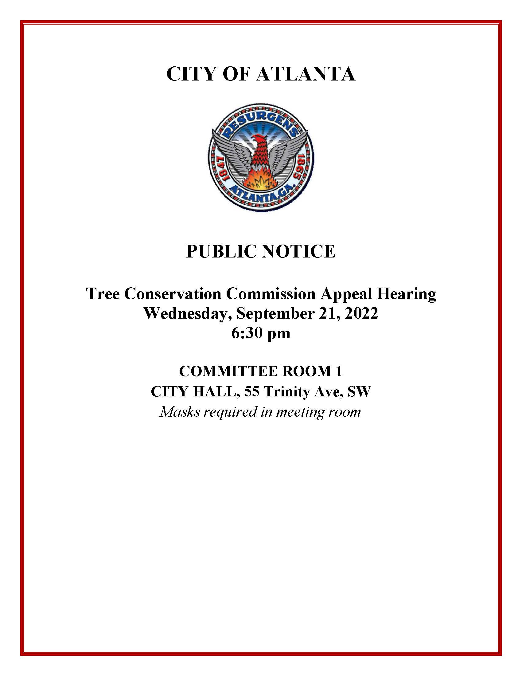 Public Notice Tree Conservation Commission Hearing September 21 2022