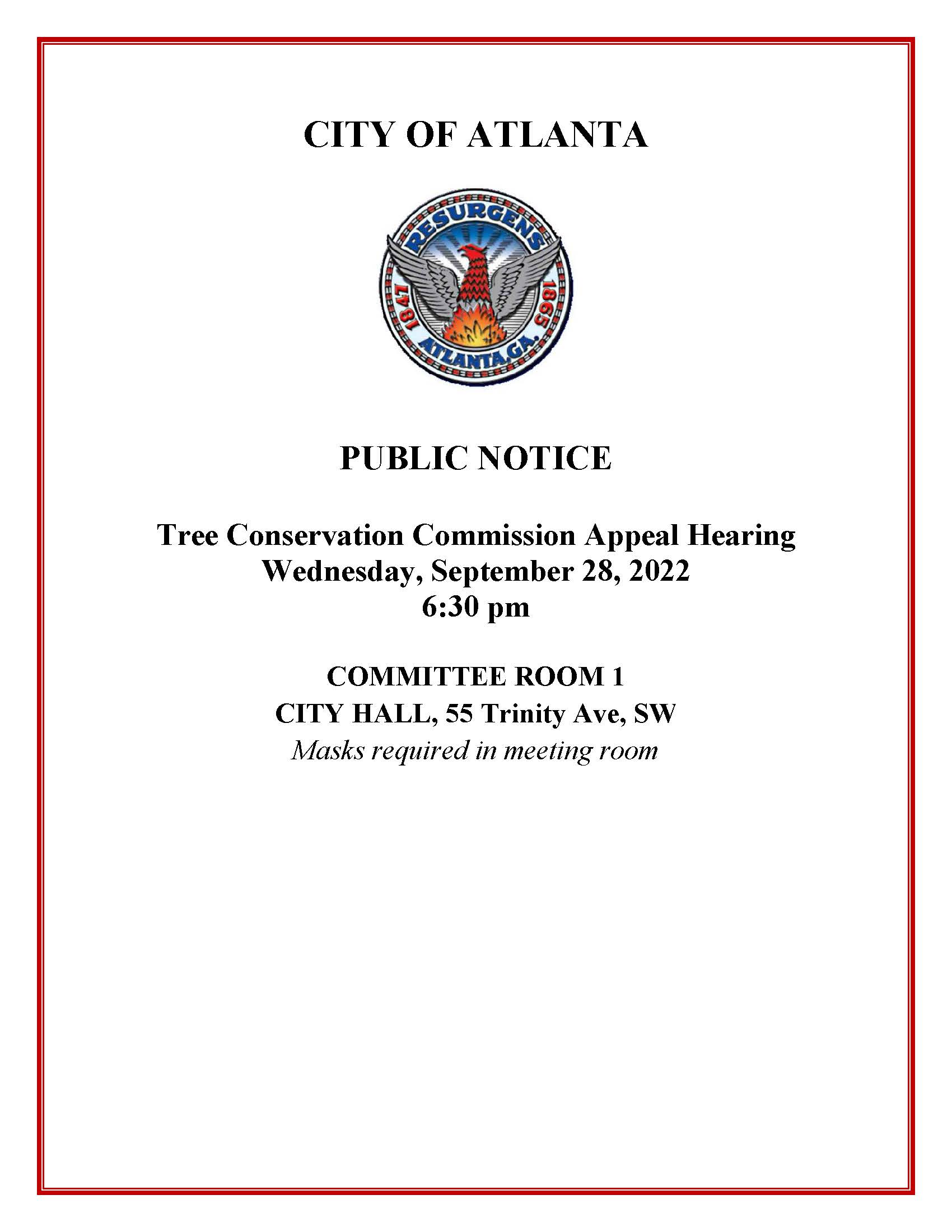 Public Notice Tree Conservation Commission Hearing September 28 2022