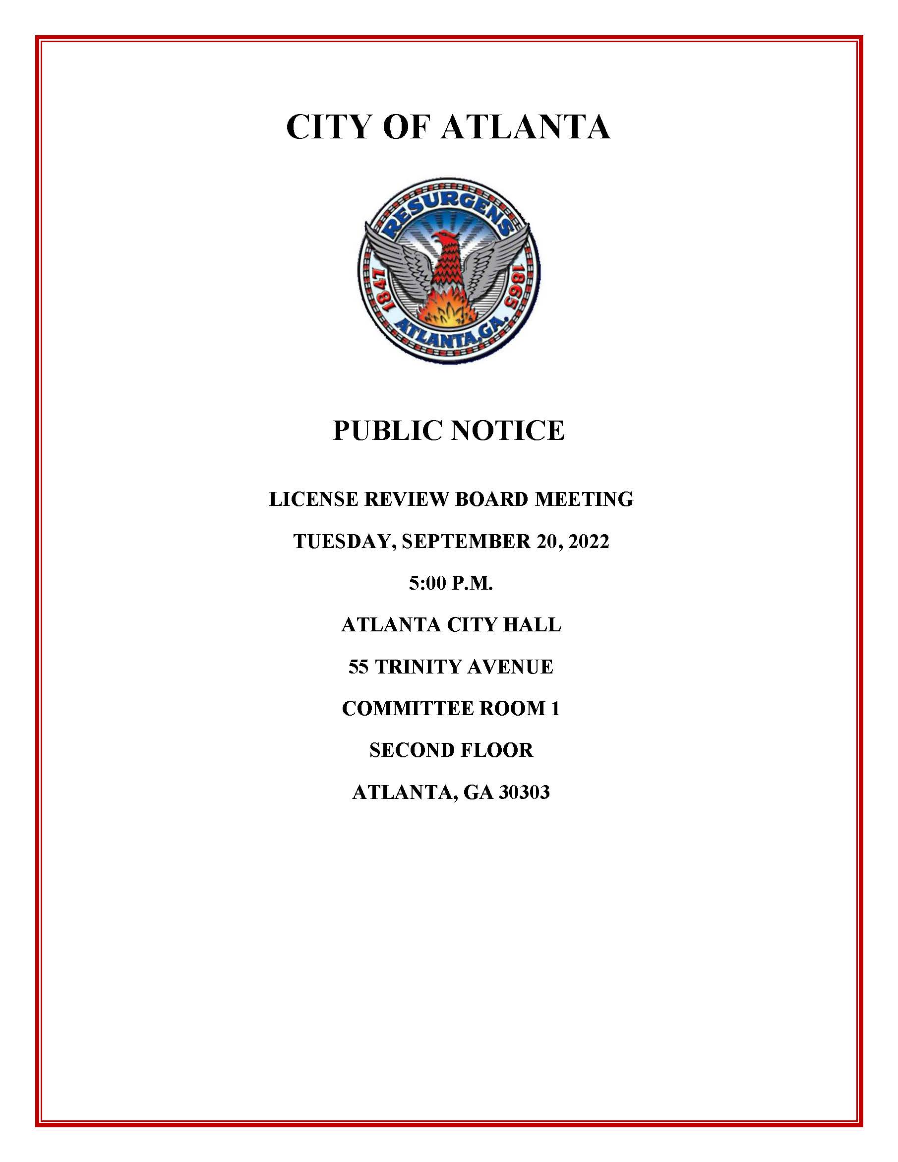 License Review Board Meeting Public Notice 9.20.2022