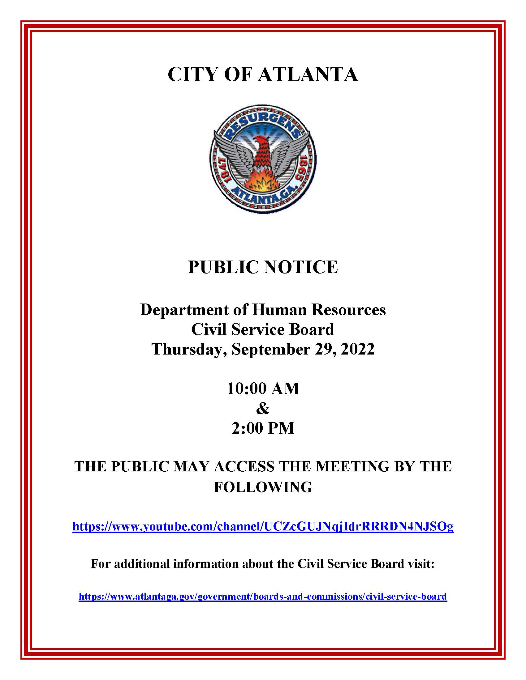 Civil Service Board Public Hearing Notice 9-29-22