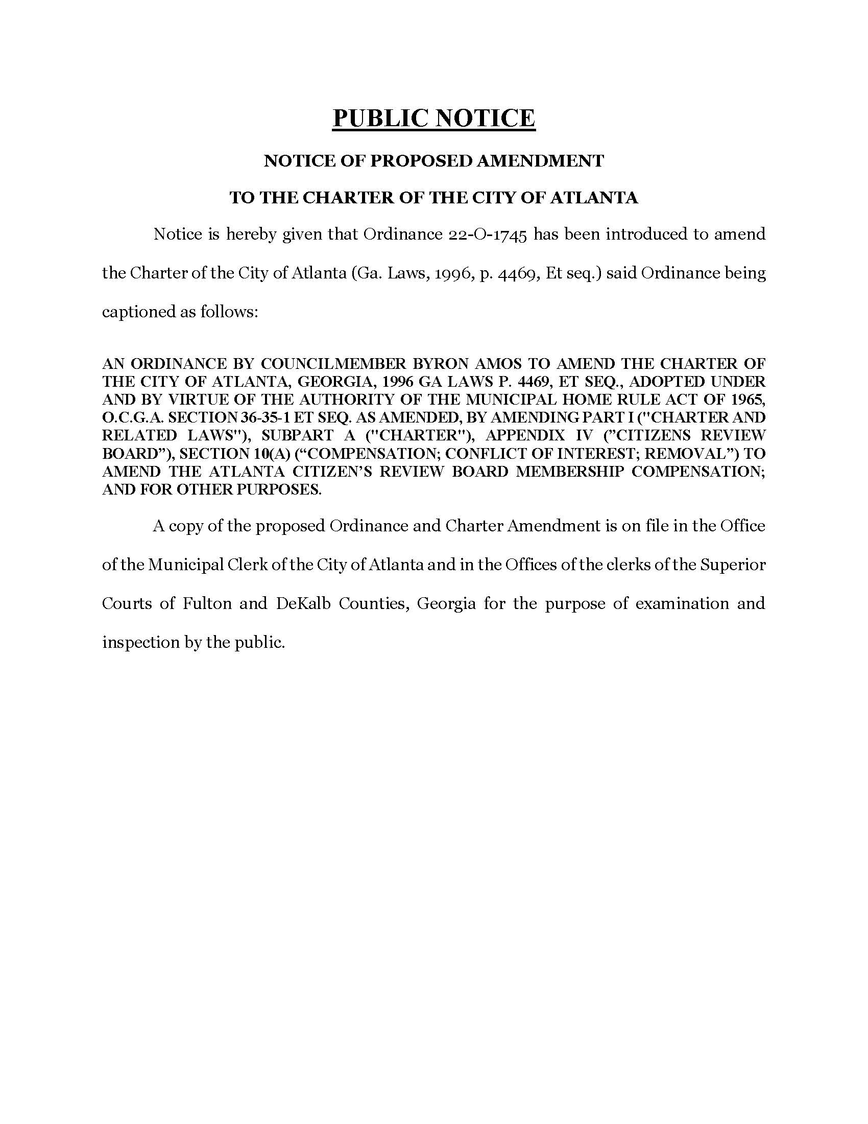 22-O-1745 Charter Amendment Notice (Citizens Review Board) 10.06.2022