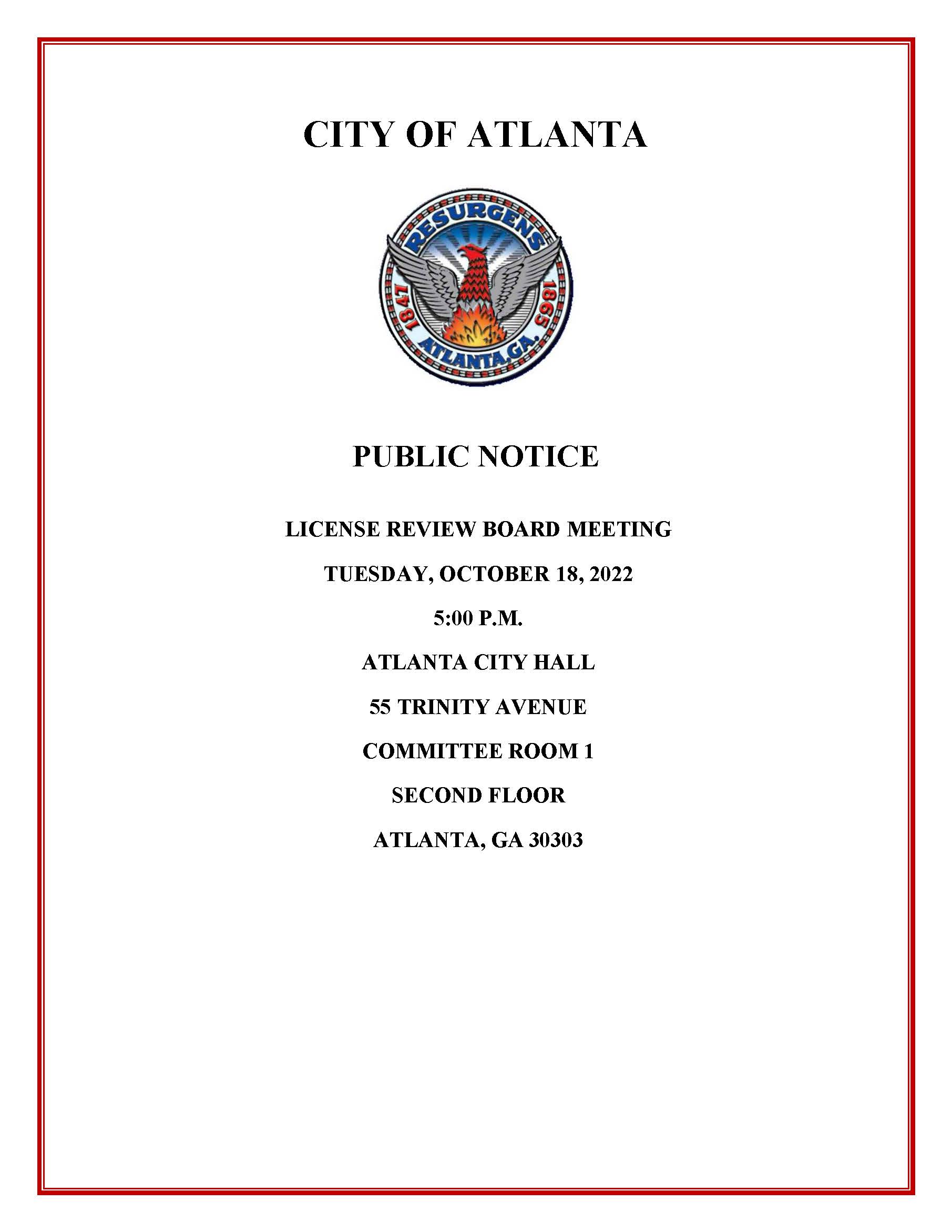 License Review Board Meeting Public Notice 10.18.2022