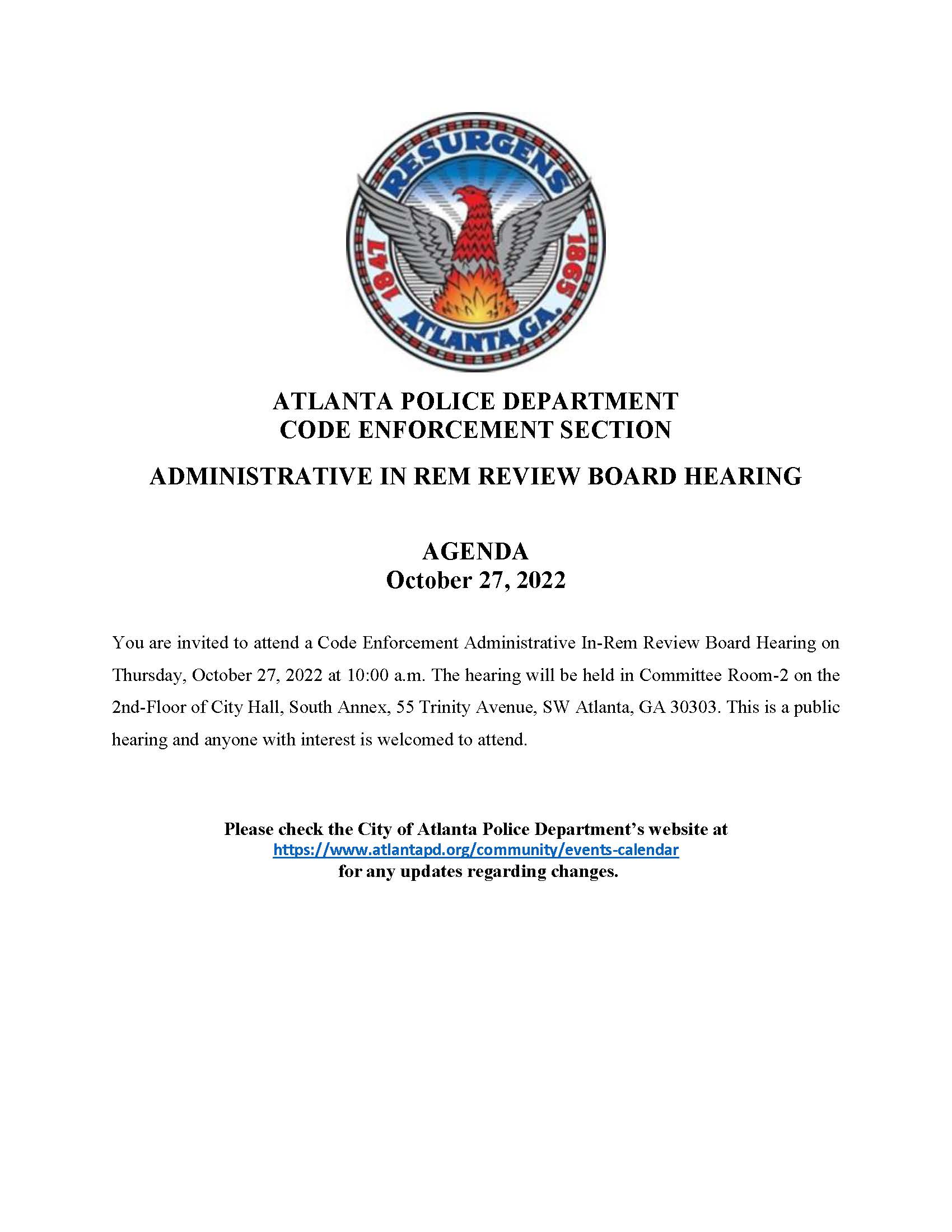 Administrative In Rem Hearing October 27 2022