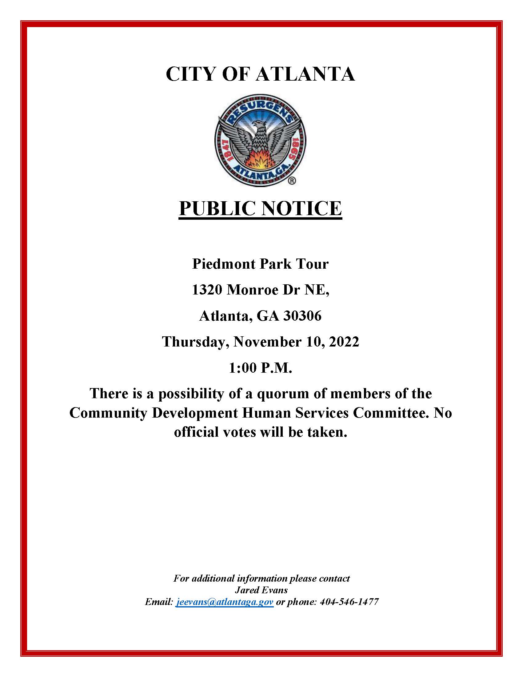 Public Notice - CDHS Piedmont Park Tour 11.10.2022